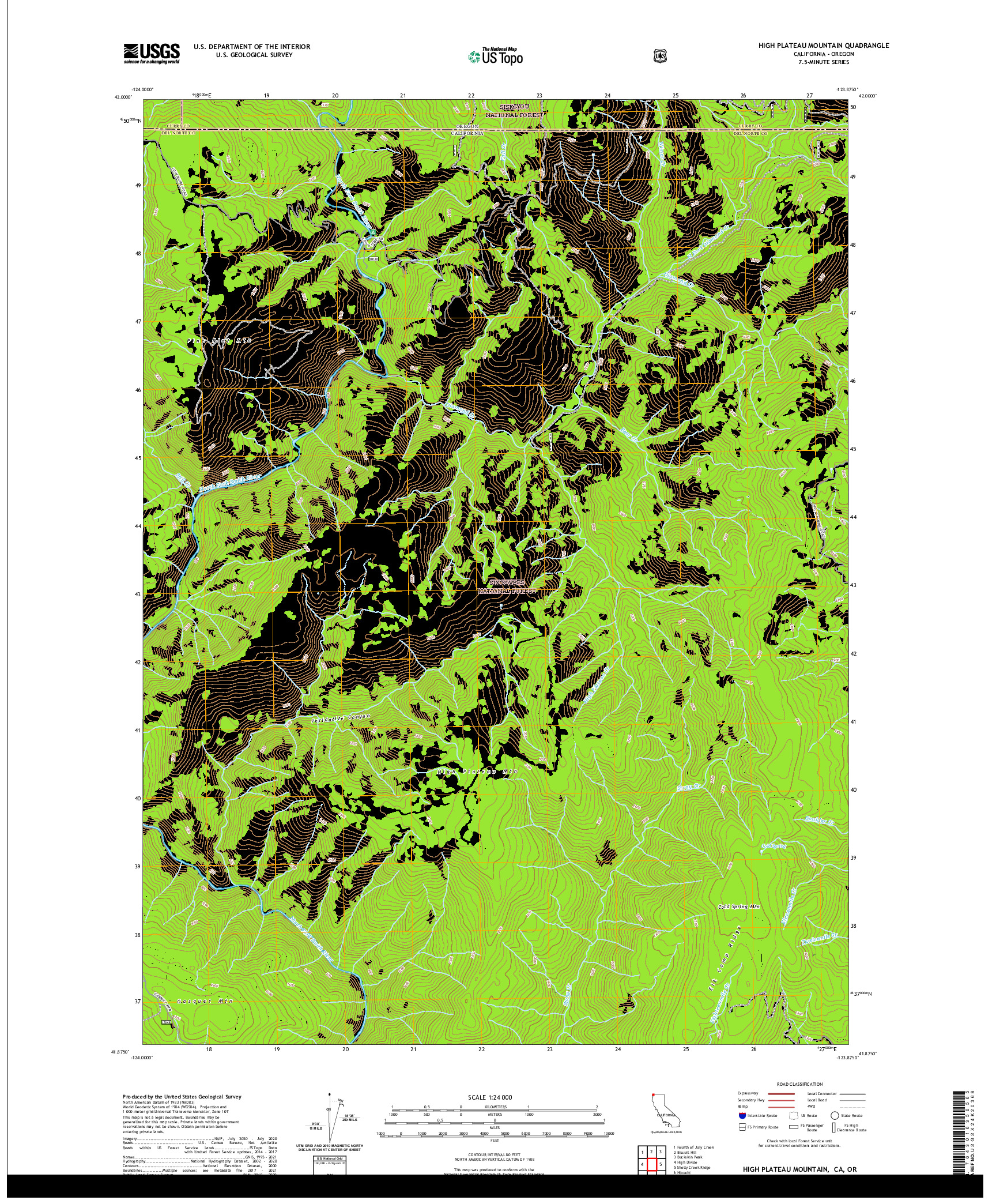 US TOPO 7.5-MINUTE MAP FOR HIGH PLATEAU MOUNTAIN, CA,OR