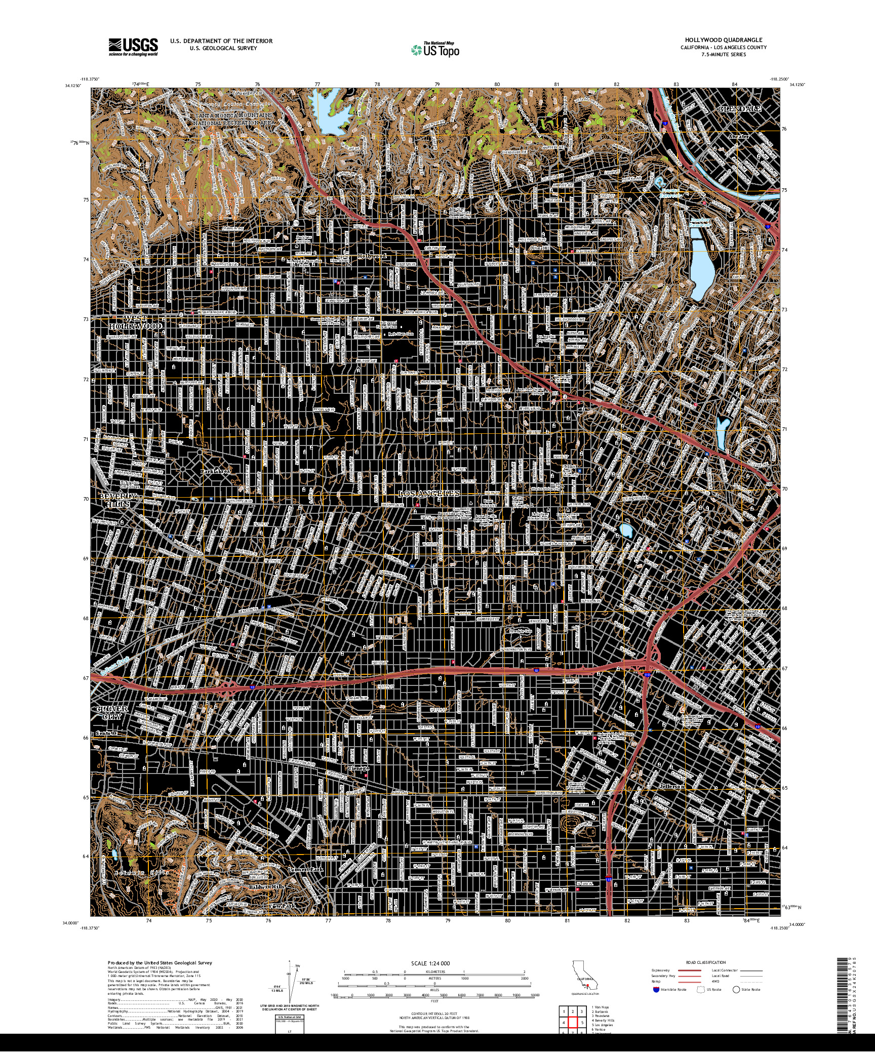 US TOPO 7.5-MINUTE MAP FOR HOLLYWOOD, CA