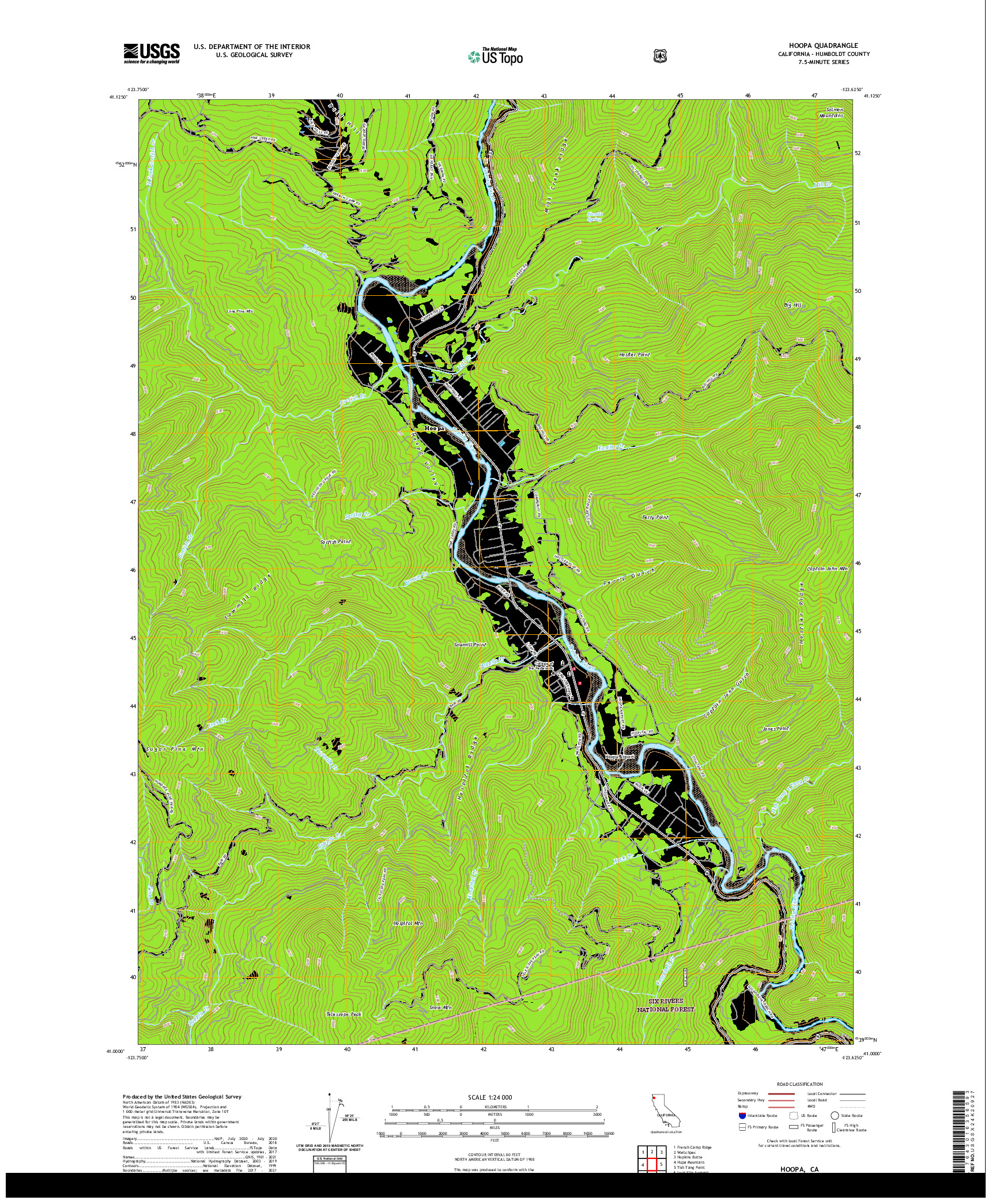 US TOPO 7.5-MINUTE MAP FOR HOOPA, CA