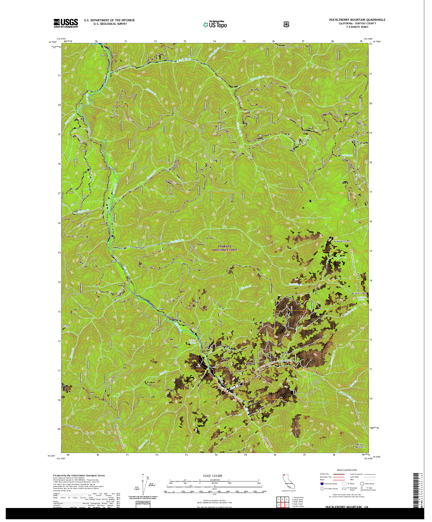 US TOPO 7.5-MINUTE MAP FOR HUCKLEBERRY MOUNTAIN, CA