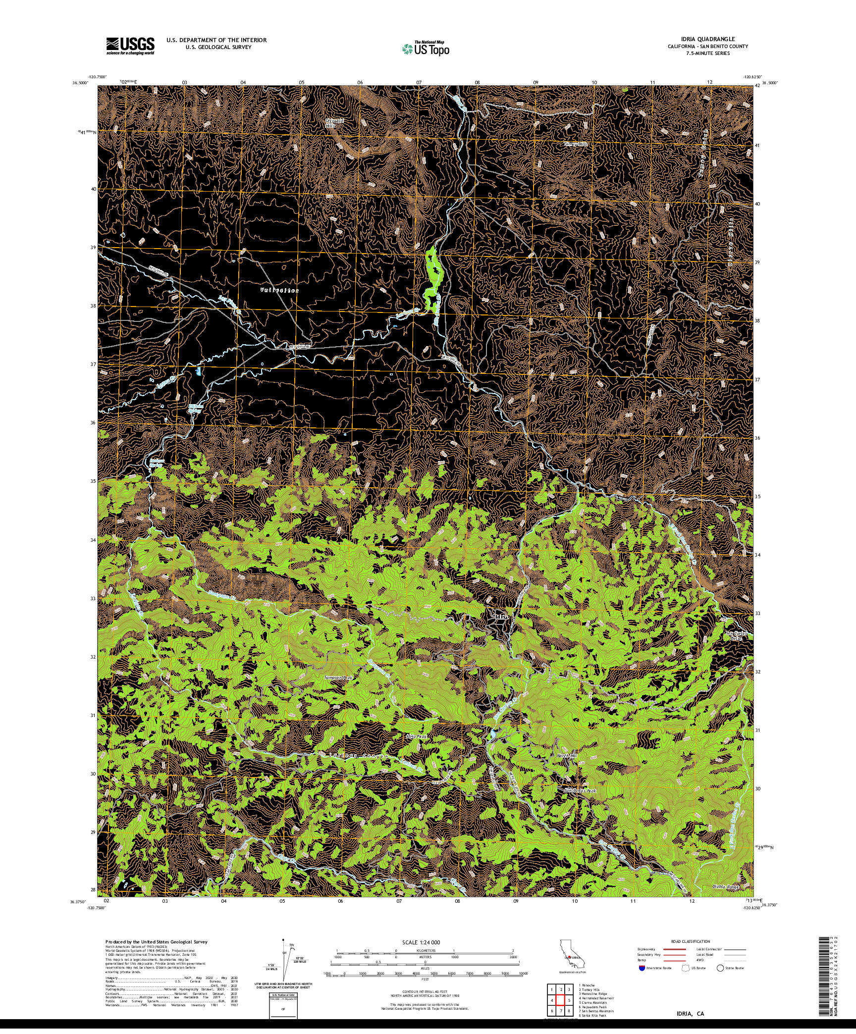 US TOPO 7.5-MINUTE MAP FOR IDRIA, CA