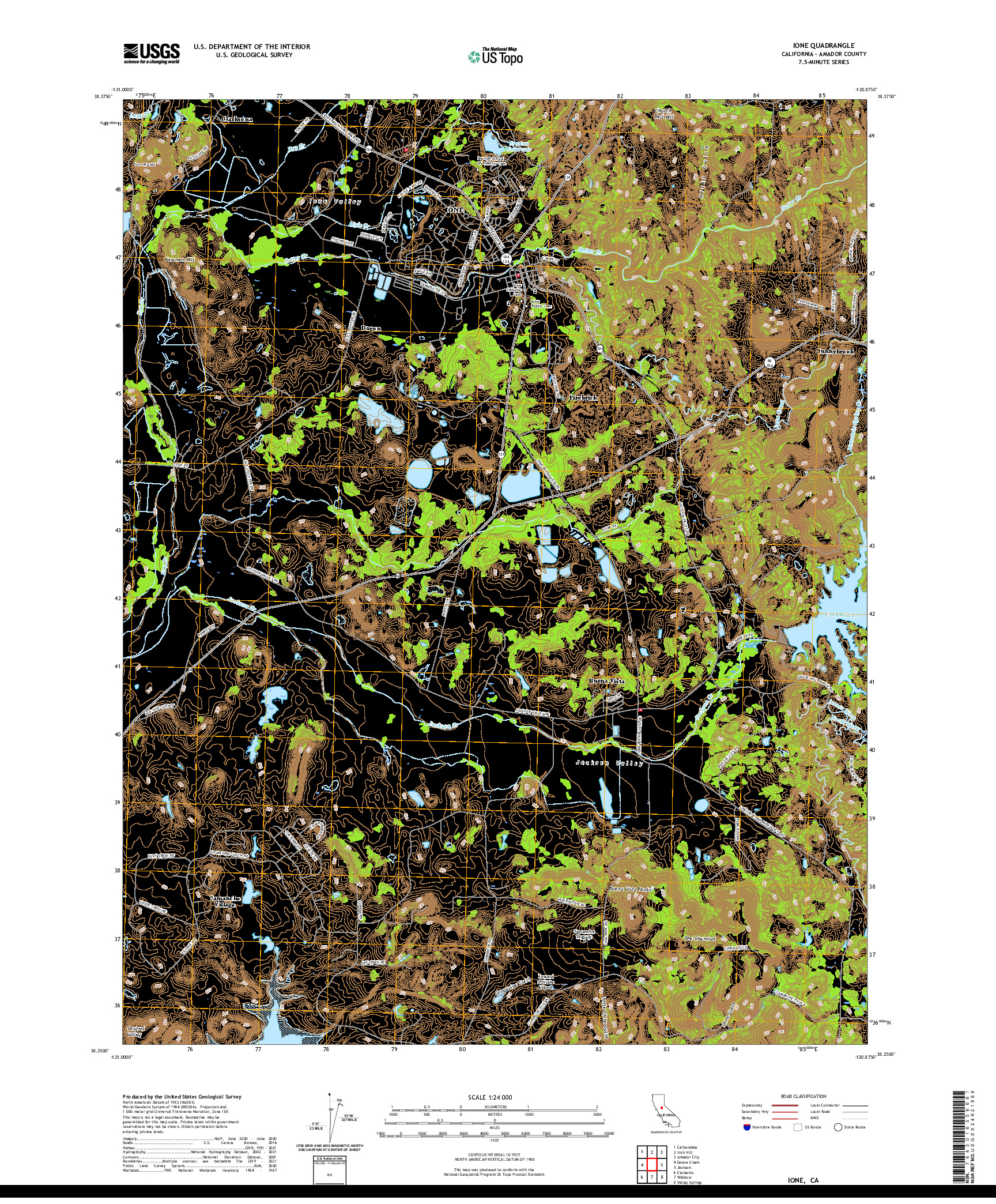 US TOPO 7.5-MINUTE MAP FOR IONE, CA