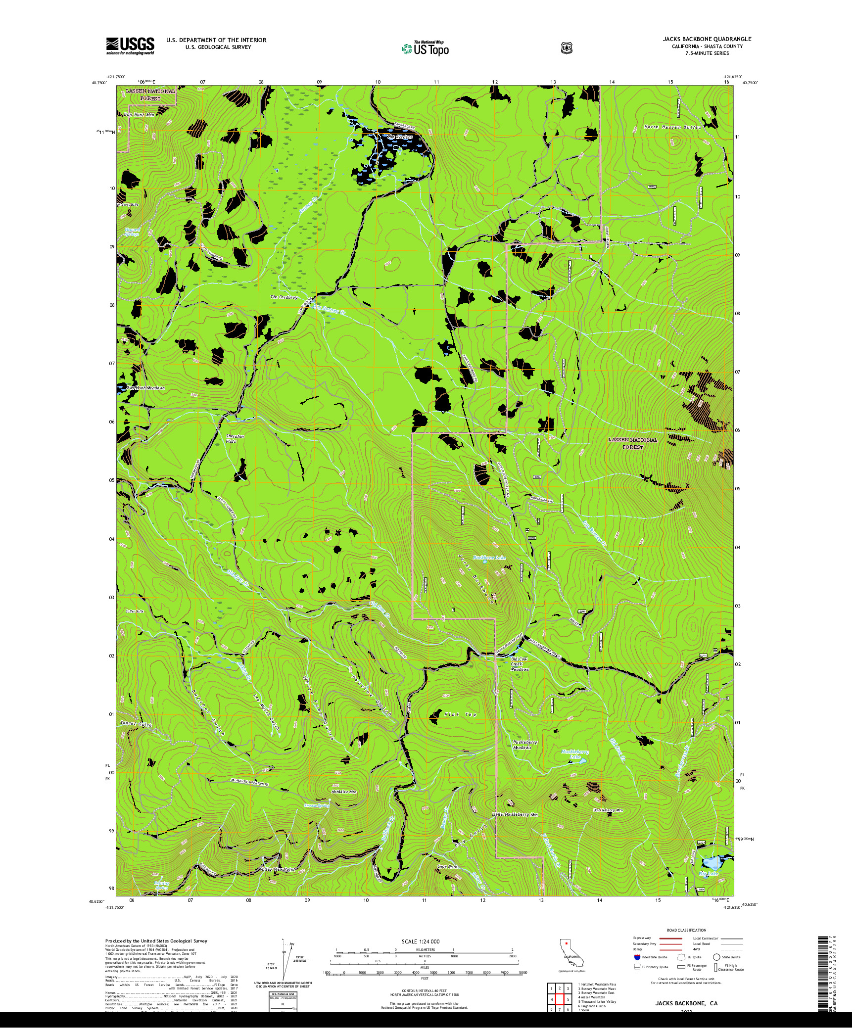 US TOPO 7.5-MINUTE MAP FOR JACKS BACKBONE, CA