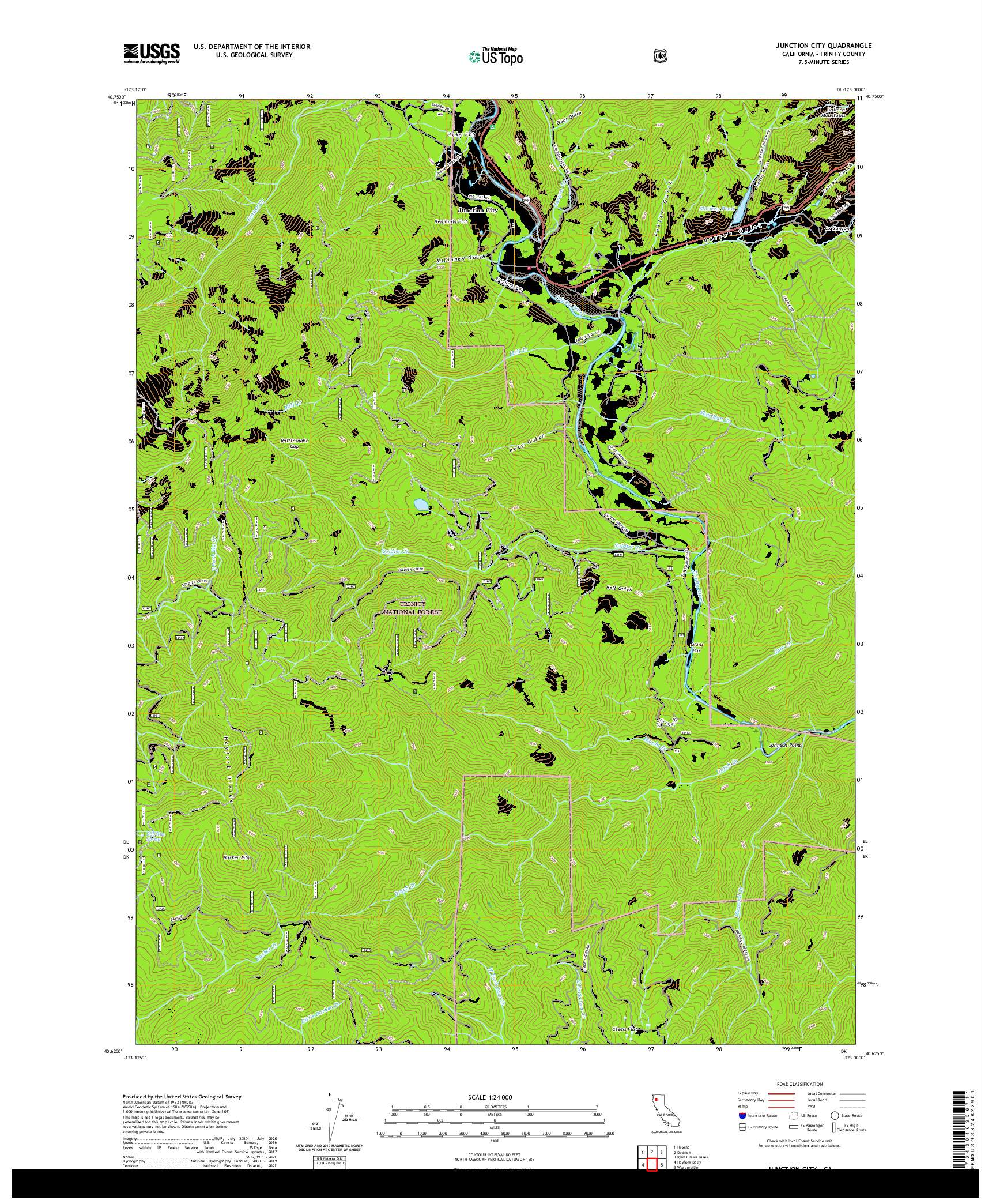 US TOPO 7.5-MINUTE MAP FOR JUNCTION CITY, CA