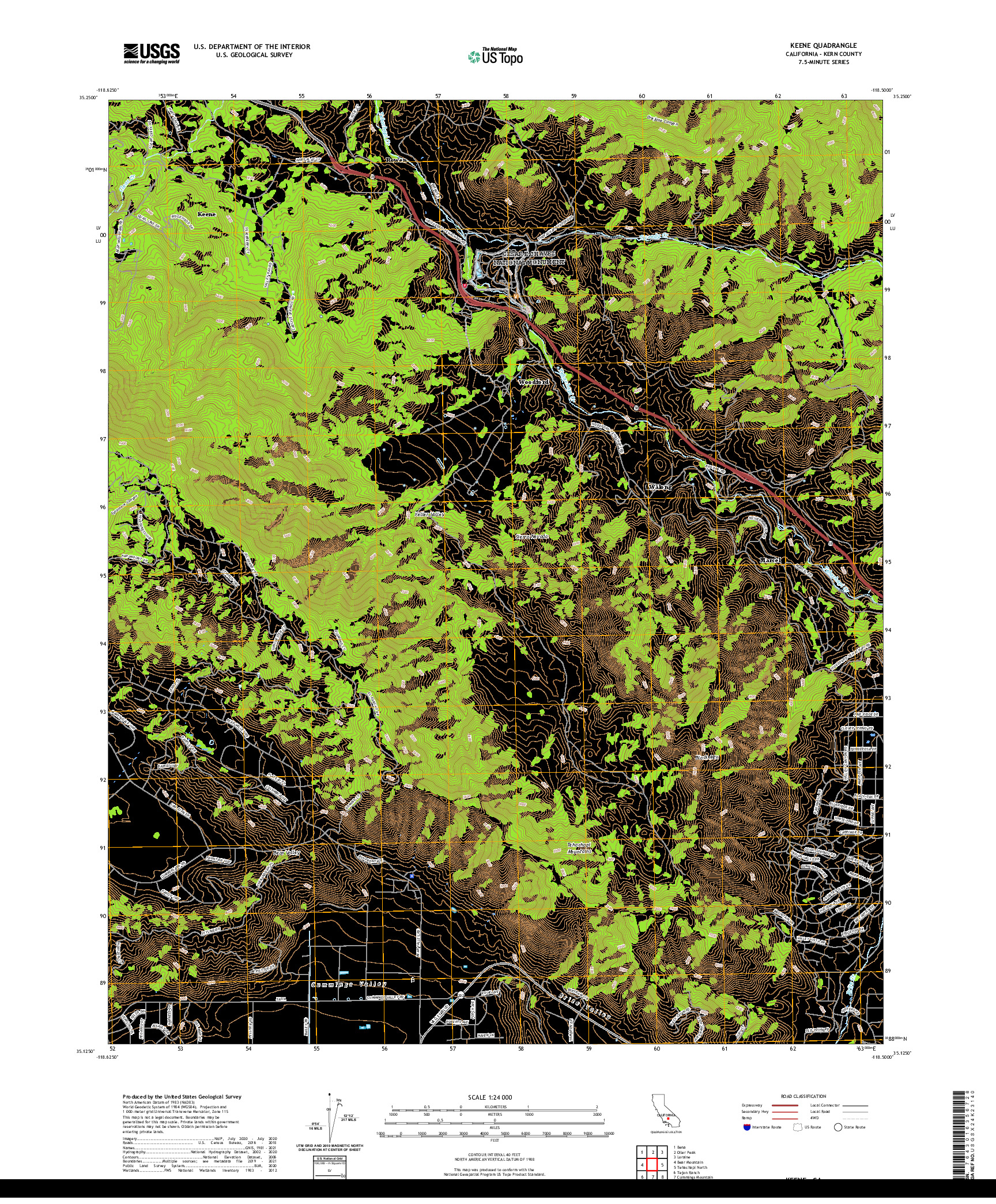 US TOPO 7.5-MINUTE MAP FOR KEENE, CA