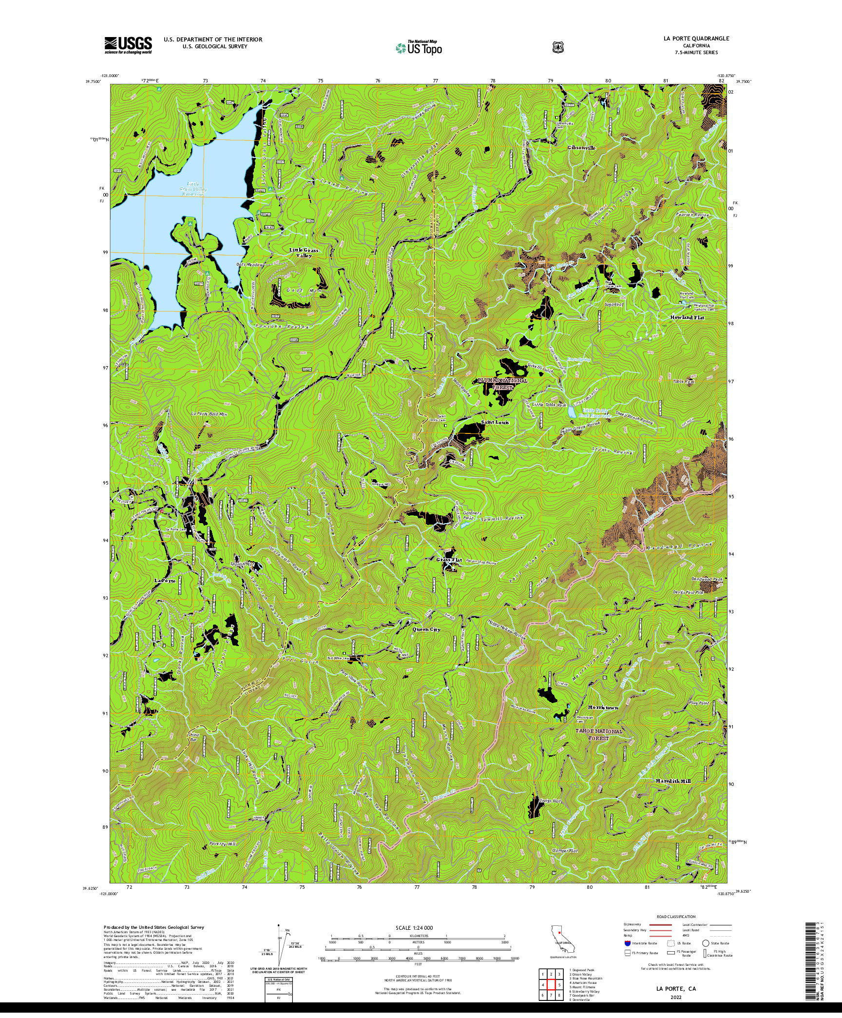 US TOPO 7.5-MINUTE MAP FOR LA PORTE, CA