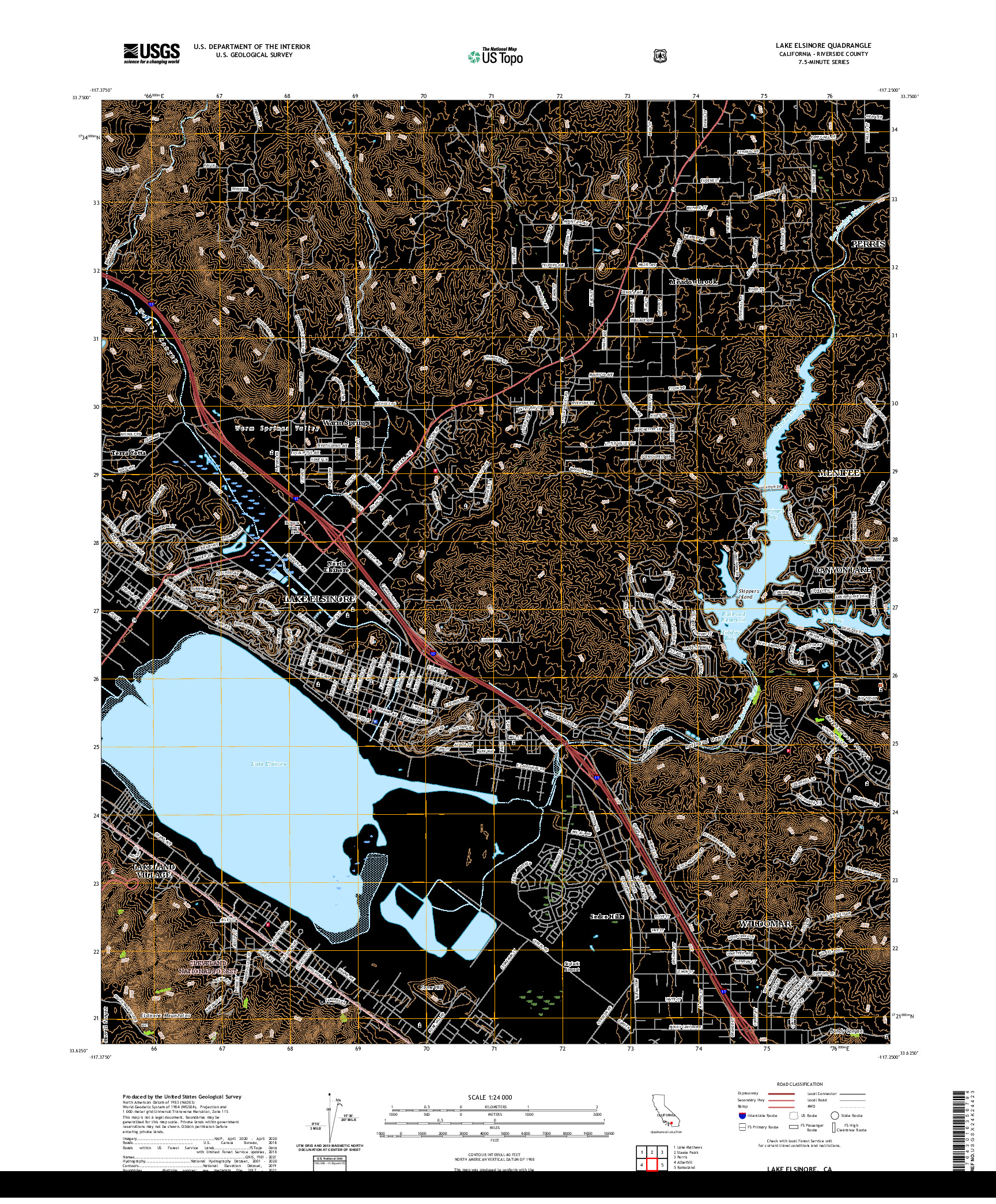 US TOPO 7.5-MINUTE MAP FOR LAKE ELSINORE, CA