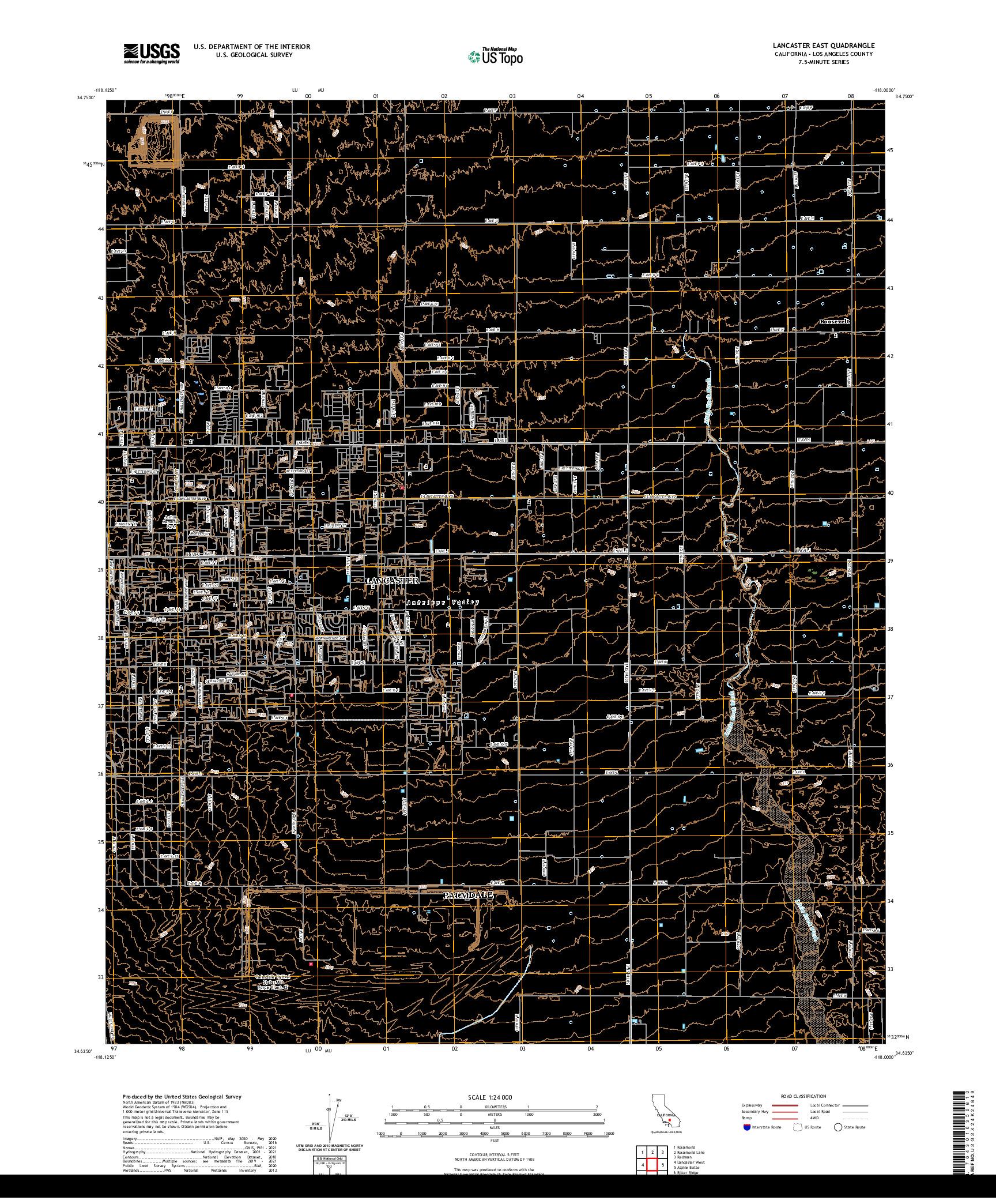 US TOPO 7.5-MINUTE MAP FOR LANCASTER EAST, CA