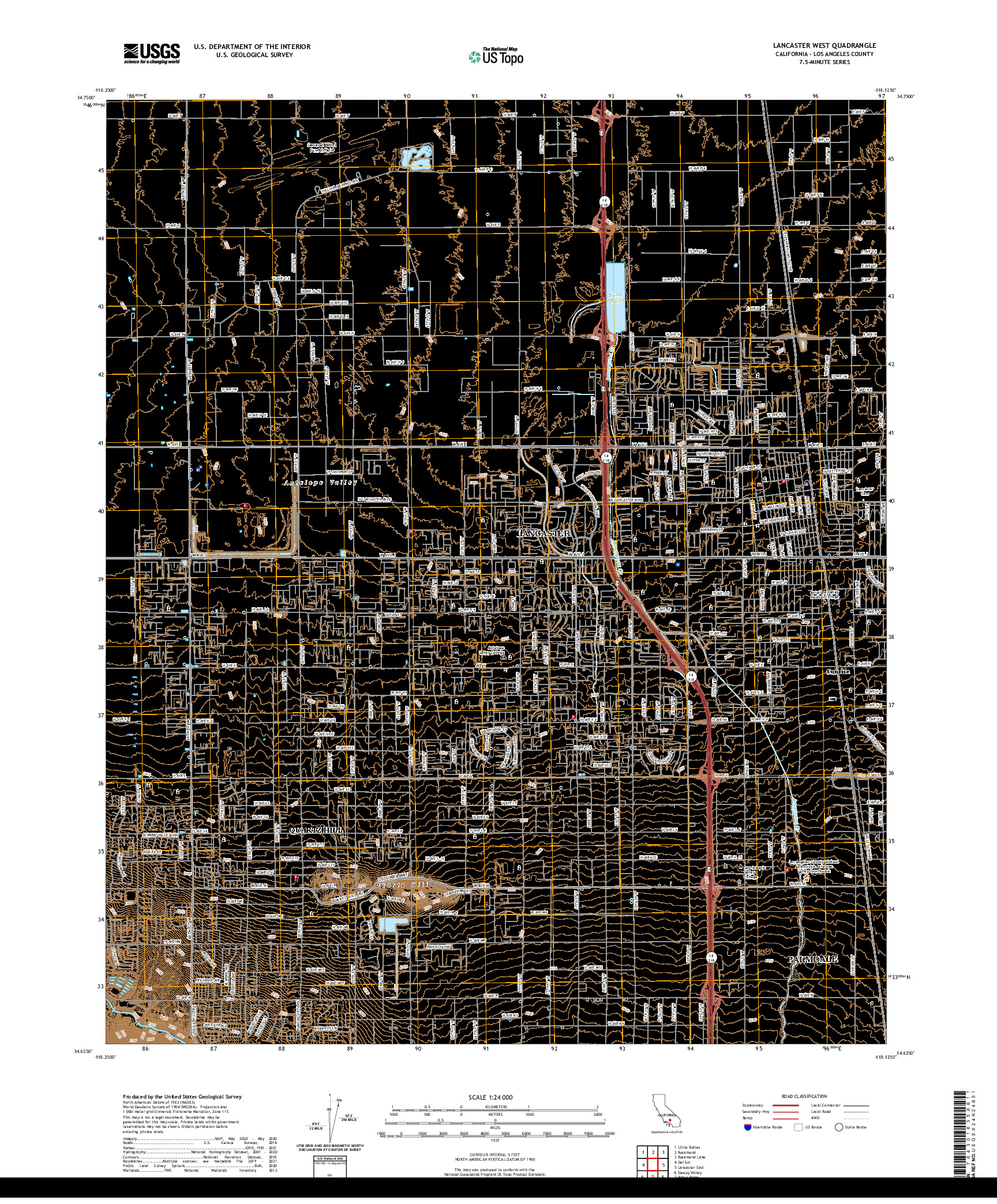 US TOPO 7.5-MINUTE MAP FOR LANCASTER WEST, CA