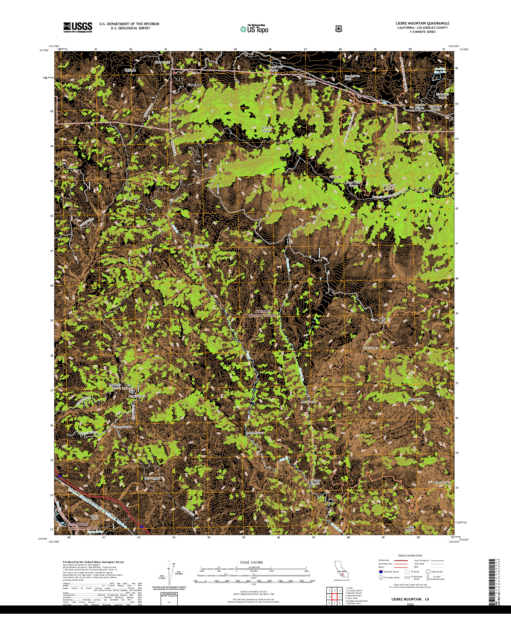 US TOPO 7.5-MINUTE MAP FOR LIEBRE MOUNTAIN, CA