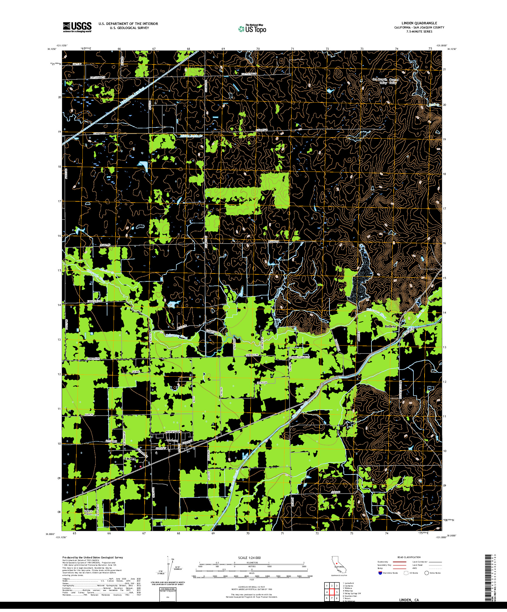 US TOPO 7.5-MINUTE MAP FOR LINDEN, CA