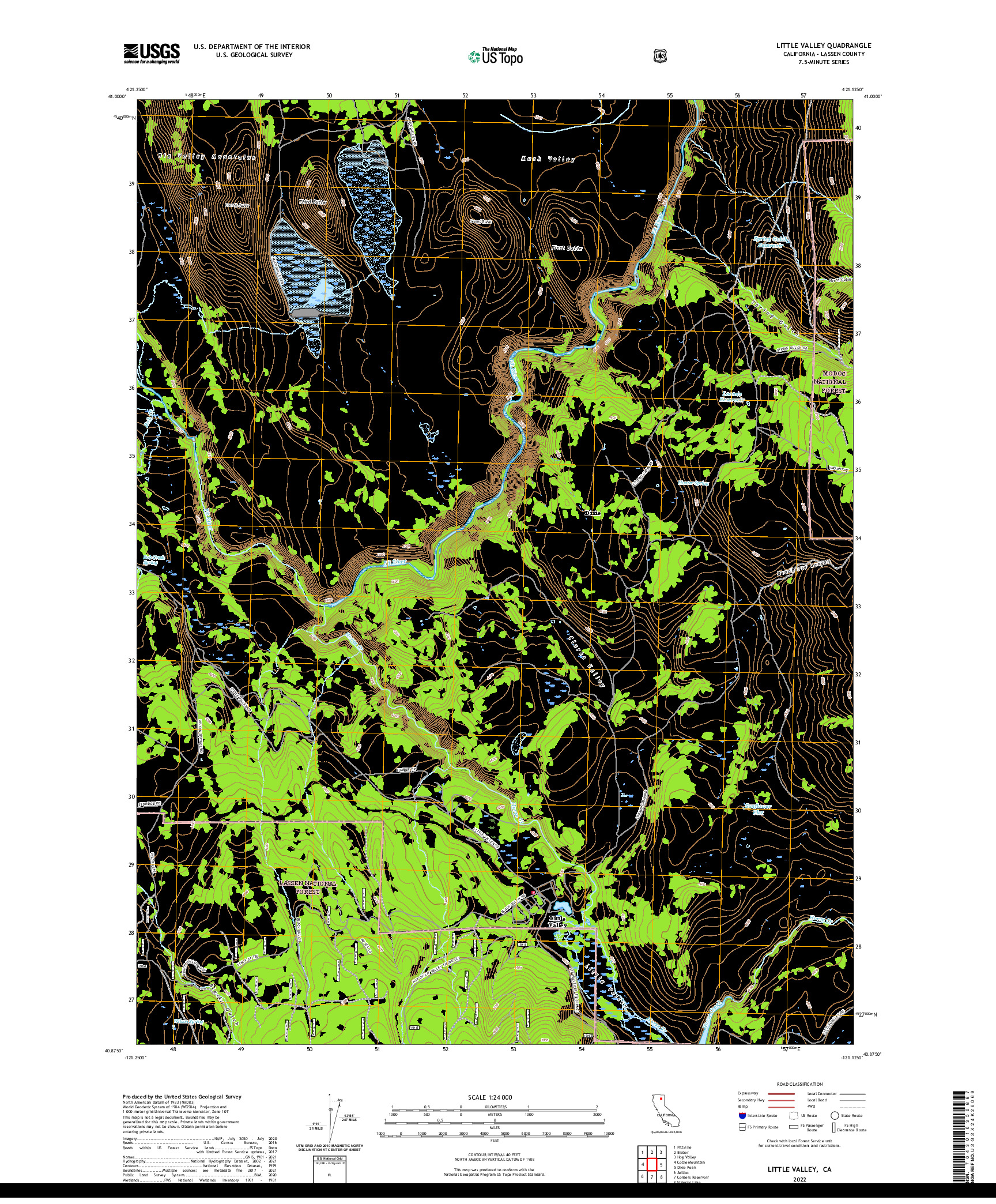 US TOPO 7.5-MINUTE MAP FOR LITTLE VALLEY, CA