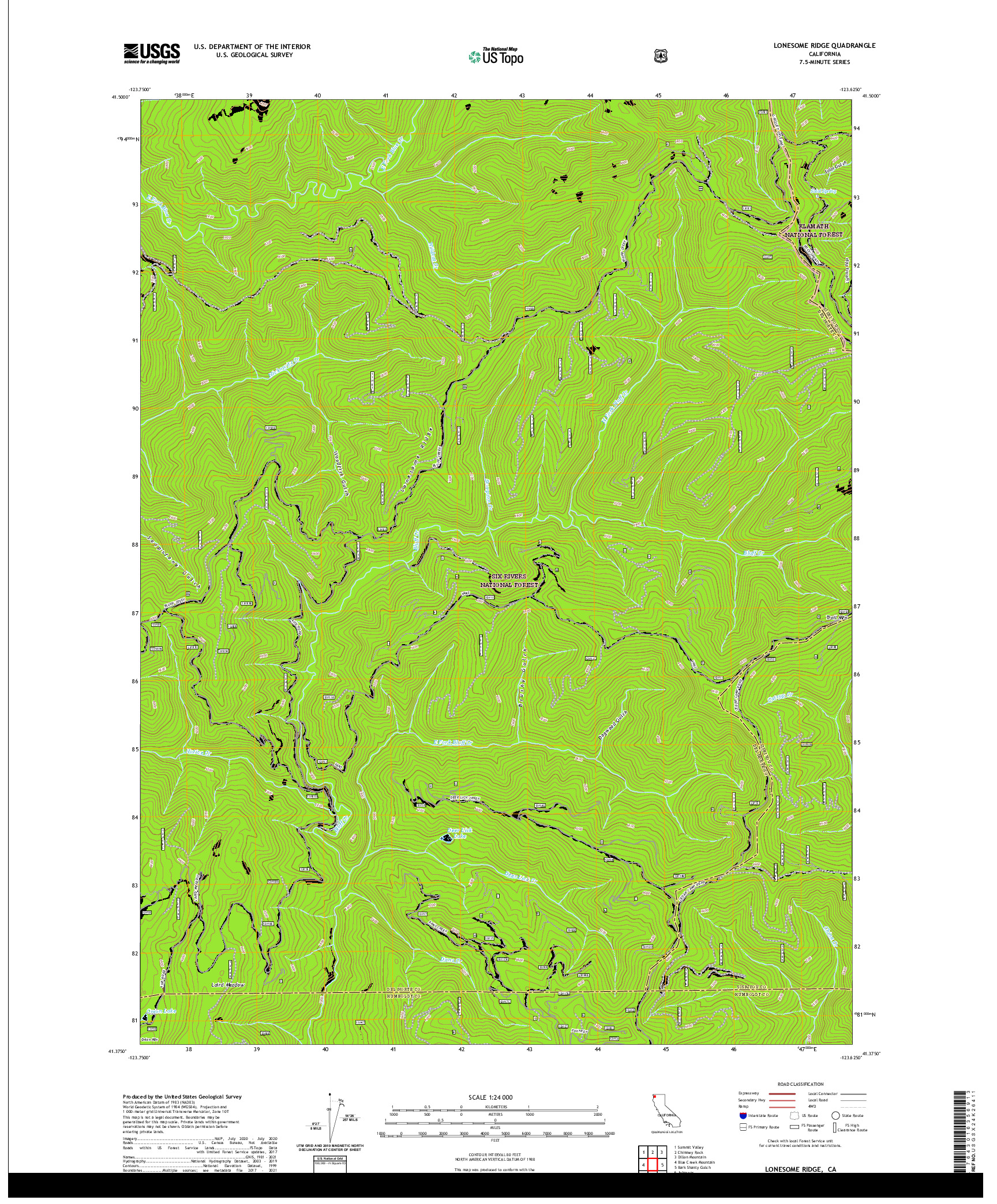 US TOPO 7.5-MINUTE MAP FOR LONESOME RIDGE, CA