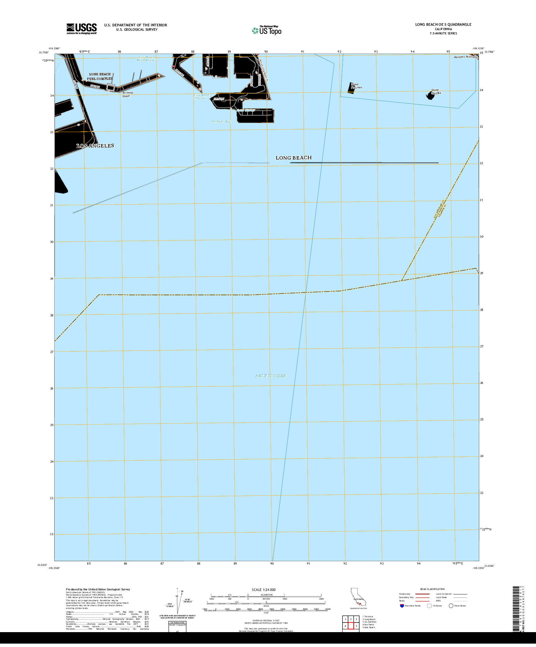 US TOPO 7.5-MINUTE MAP FOR LONG BEACH OE S, CA