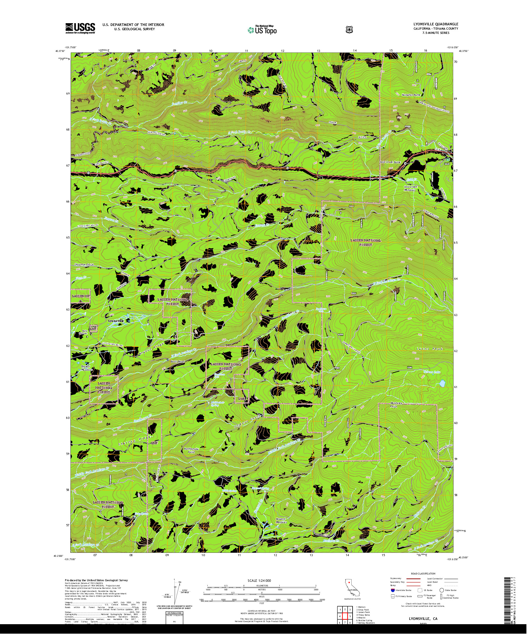 US TOPO 7.5-MINUTE MAP FOR LYONSVILLE, CA