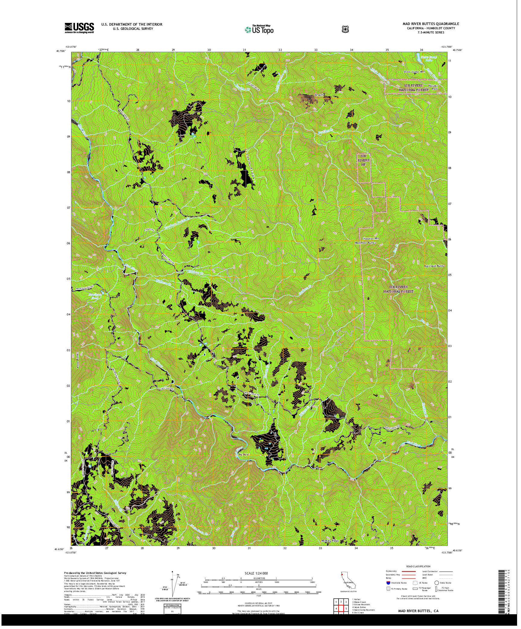 US TOPO 7.5-MINUTE MAP FOR MAD RIVER BUTTES, CA