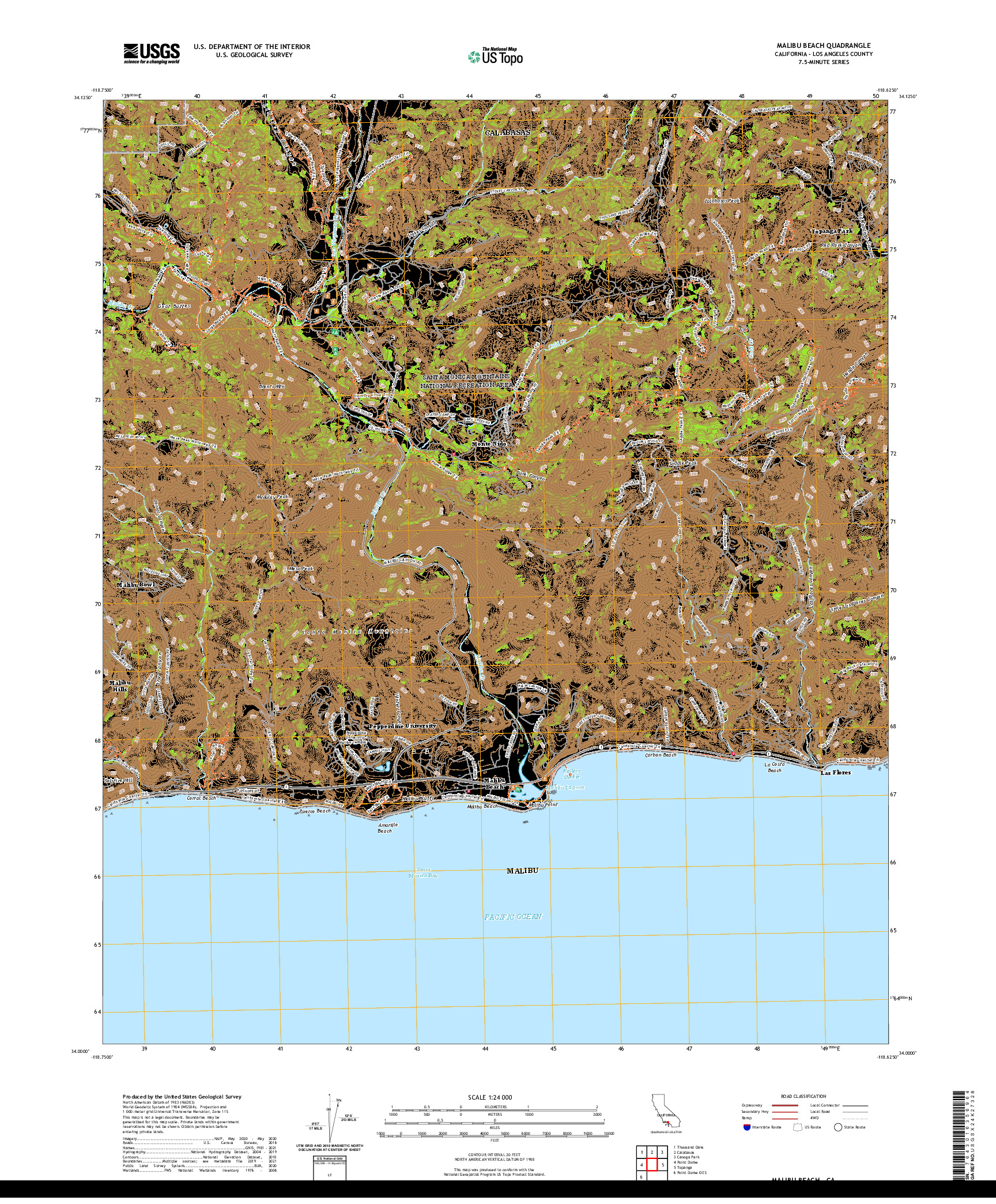 US TOPO 7.5-MINUTE MAP FOR MALIBU BEACH, CA