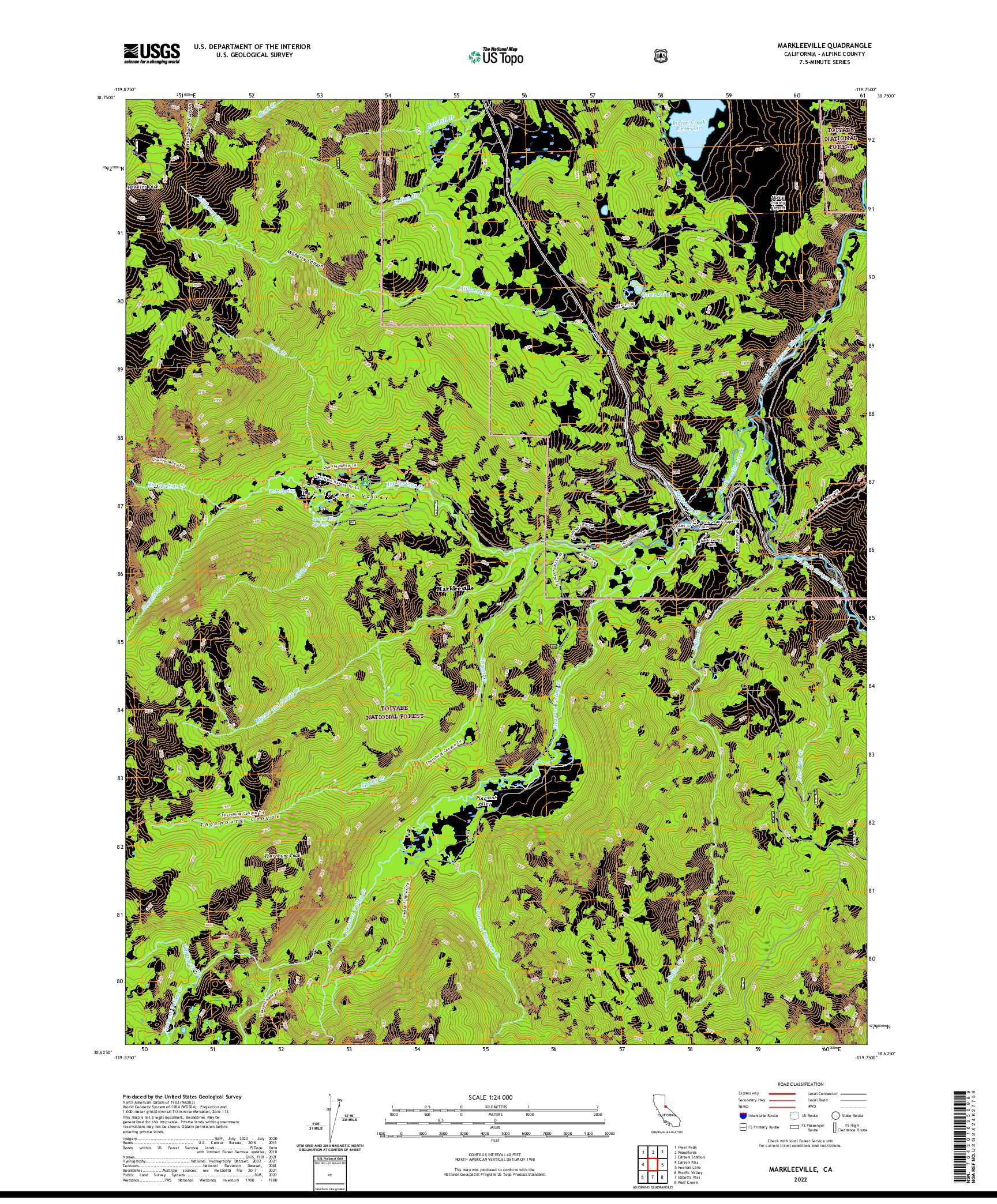 US TOPO 7.5-MINUTE MAP FOR MARKLEEVILLE, CA