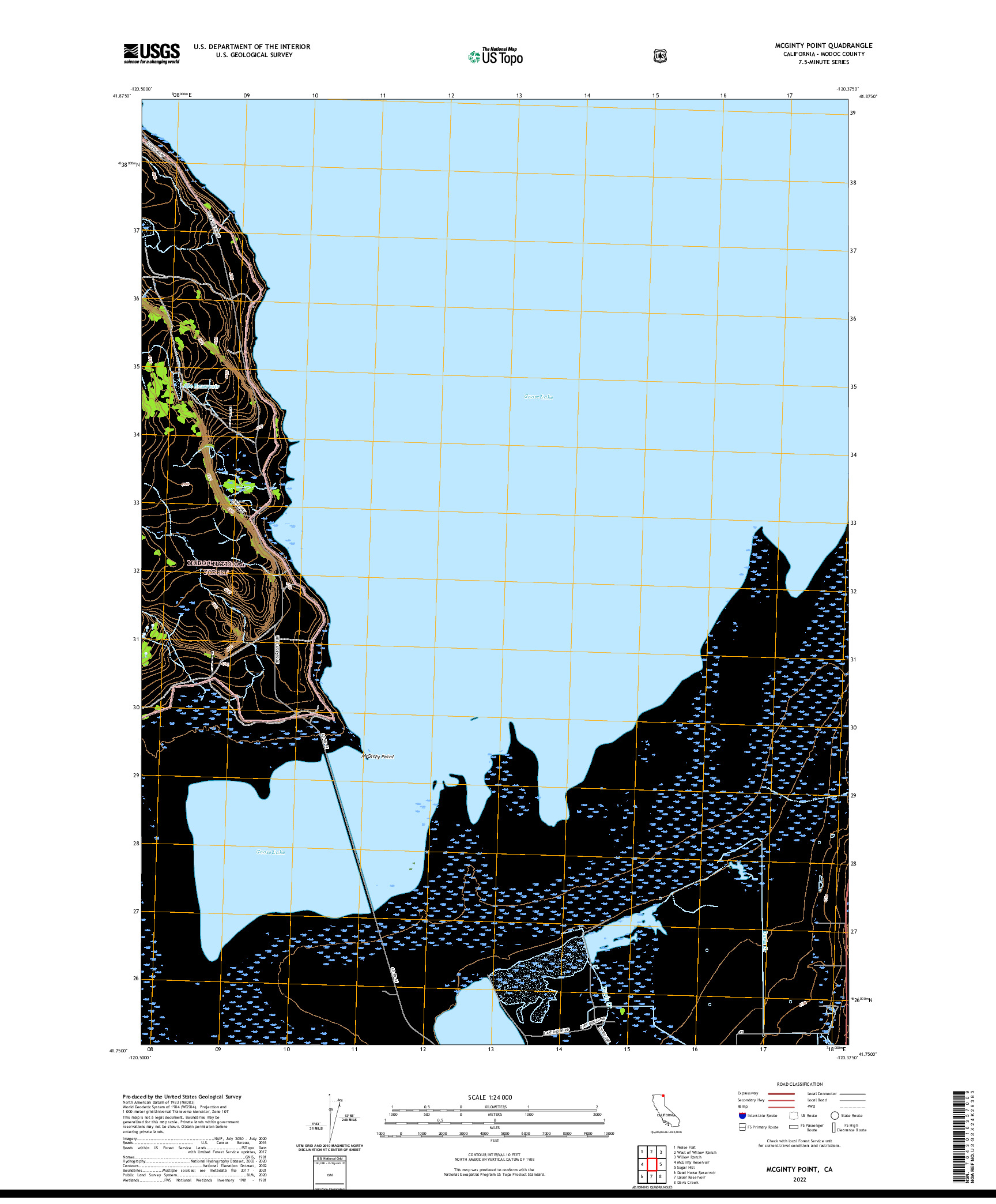 US TOPO 7.5-MINUTE MAP FOR MCGINTY POINT, CA