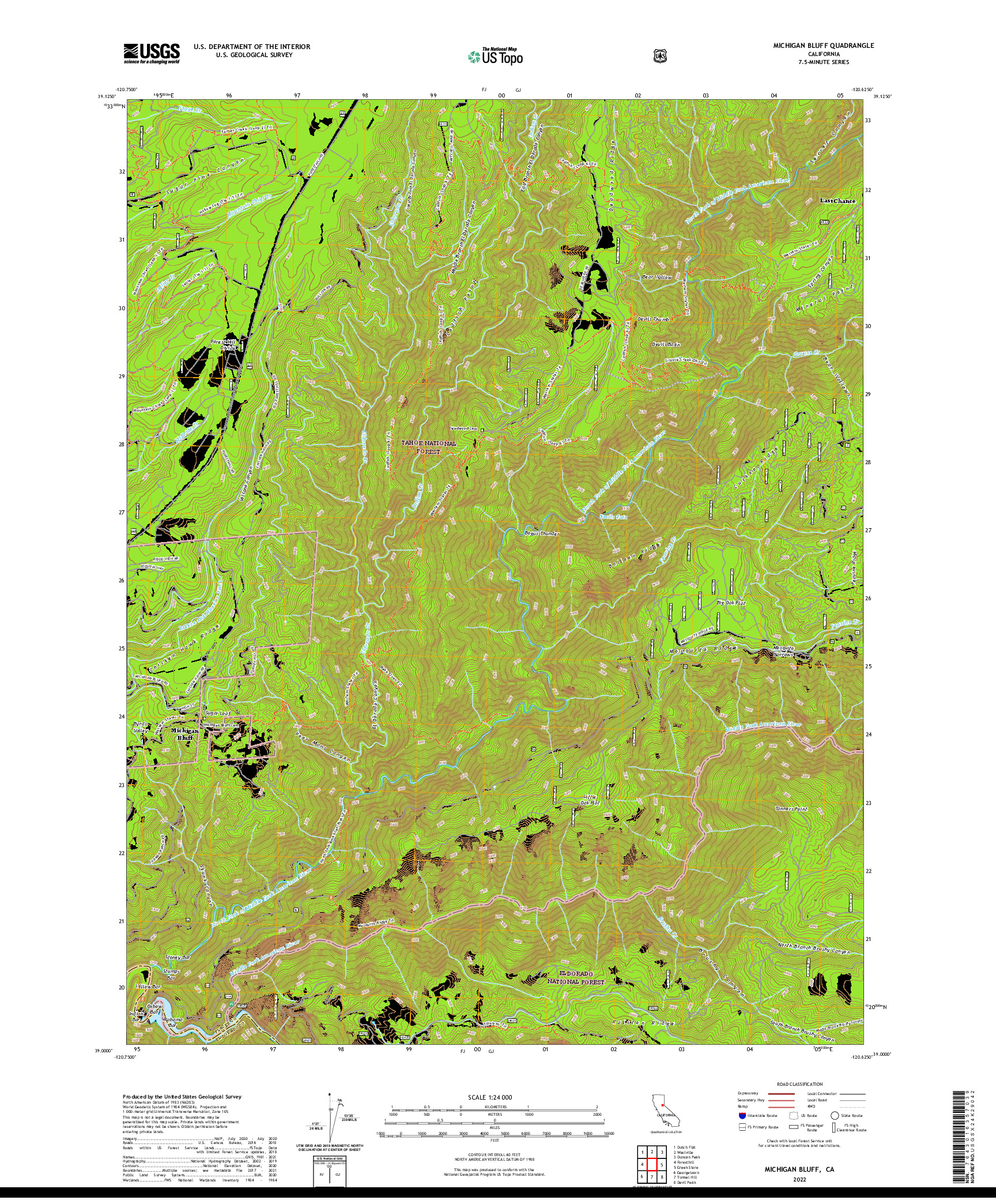 US TOPO 7.5-MINUTE MAP FOR MICHIGAN BLUFF, CA