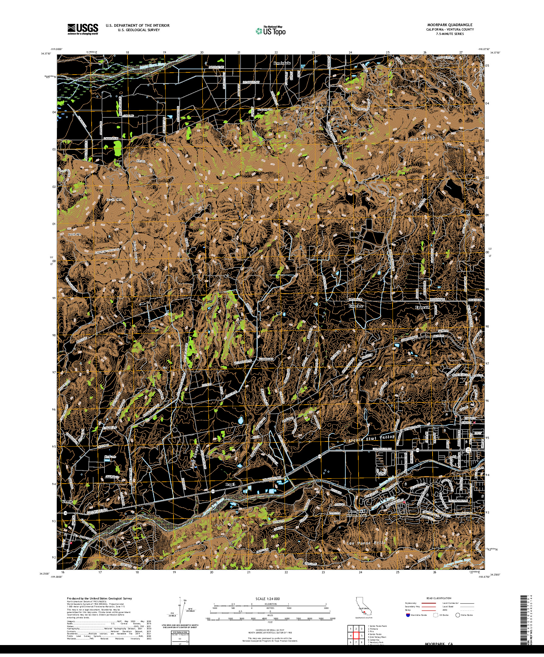 US TOPO 7.5-MINUTE MAP FOR MOORPARK, CA