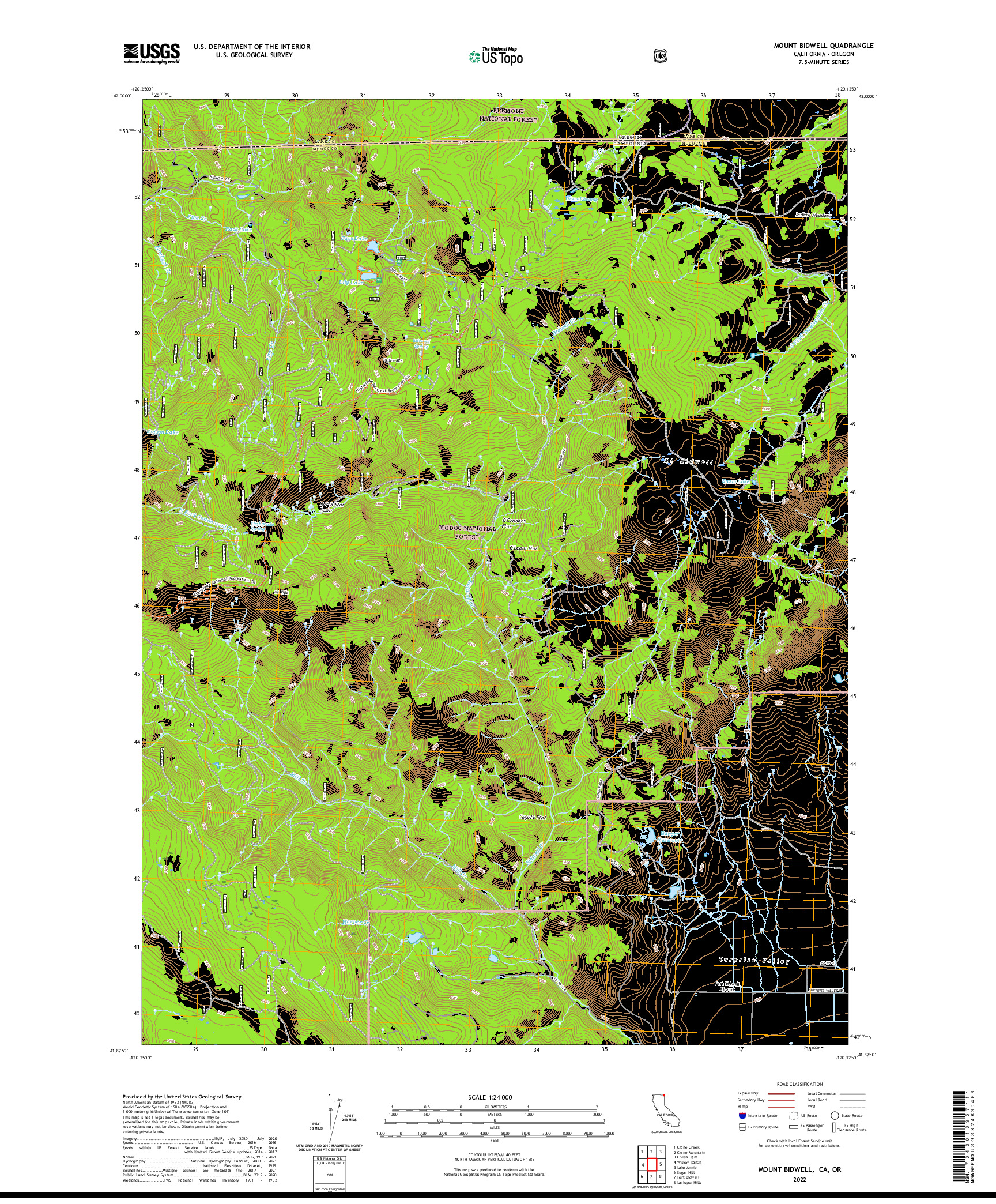US TOPO 7.5-MINUTE MAP FOR MOUNT BIDWELL, CA,OR