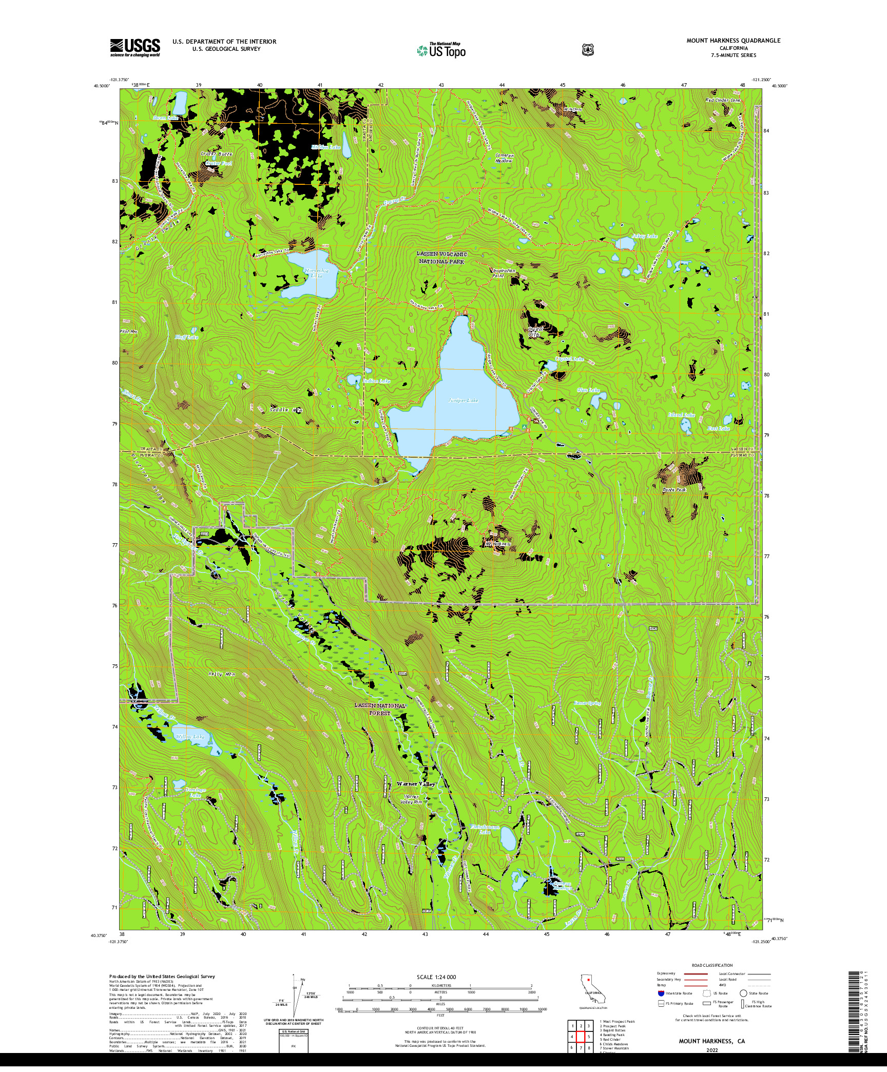 US TOPO 7.5-MINUTE MAP FOR MOUNT HARKNESS, CA