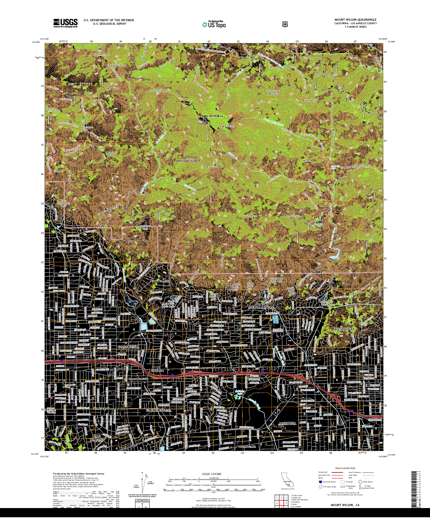 US TOPO 7.5-MINUTE MAP FOR MOUNT WILSON, CA