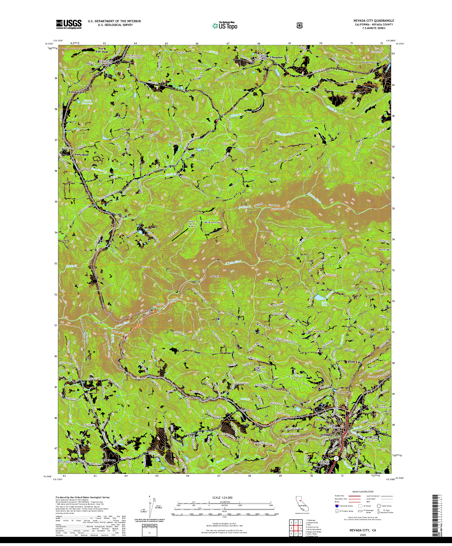 US TOPO 7.5-MINUTE MAP FOR NEVADA CITY, CA