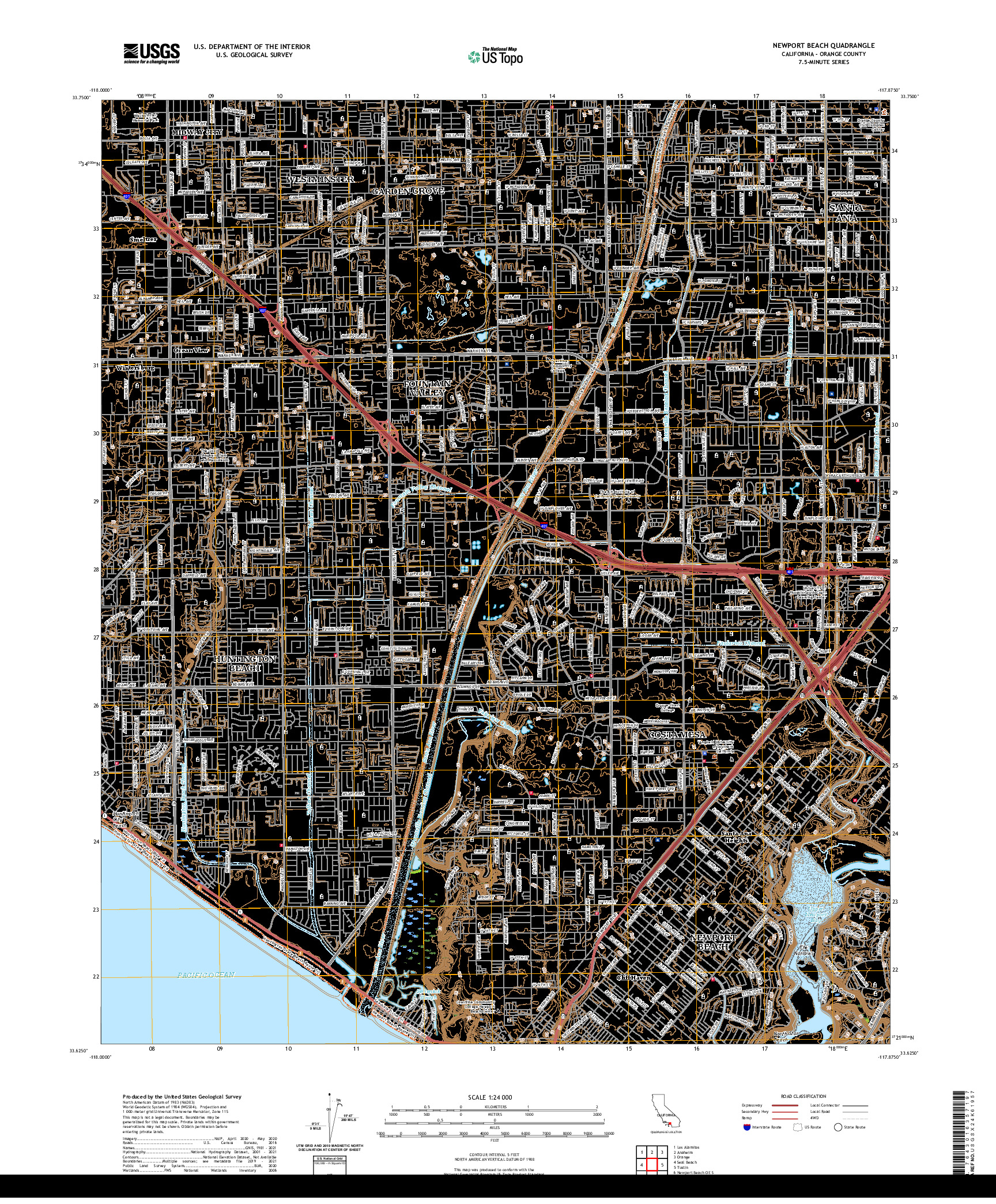 US TOPO 7.5-MINUTE MAP FOR NEWPORT BEACH, CA