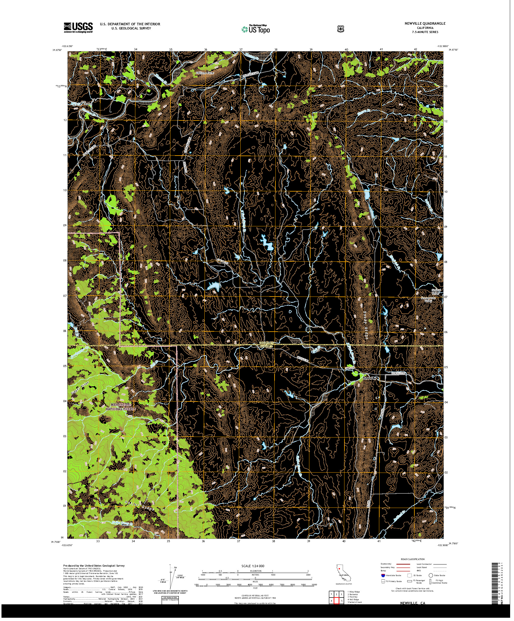 US TOPO 7.5-MINUTE MAP FOR NEWVILLE, CA