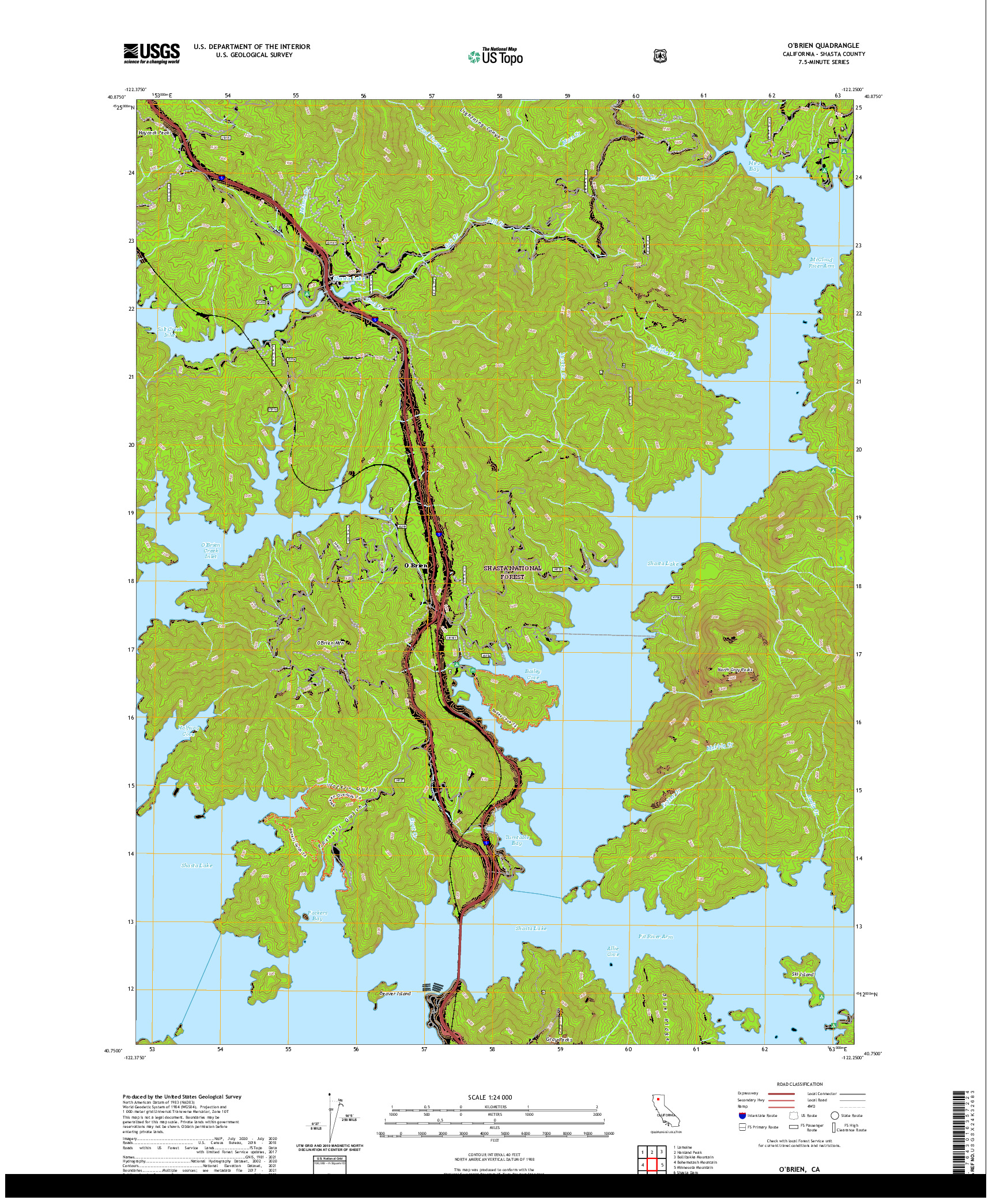 US TOPO 7.5-MINUTE MAP FOR O'BRIEN, CA