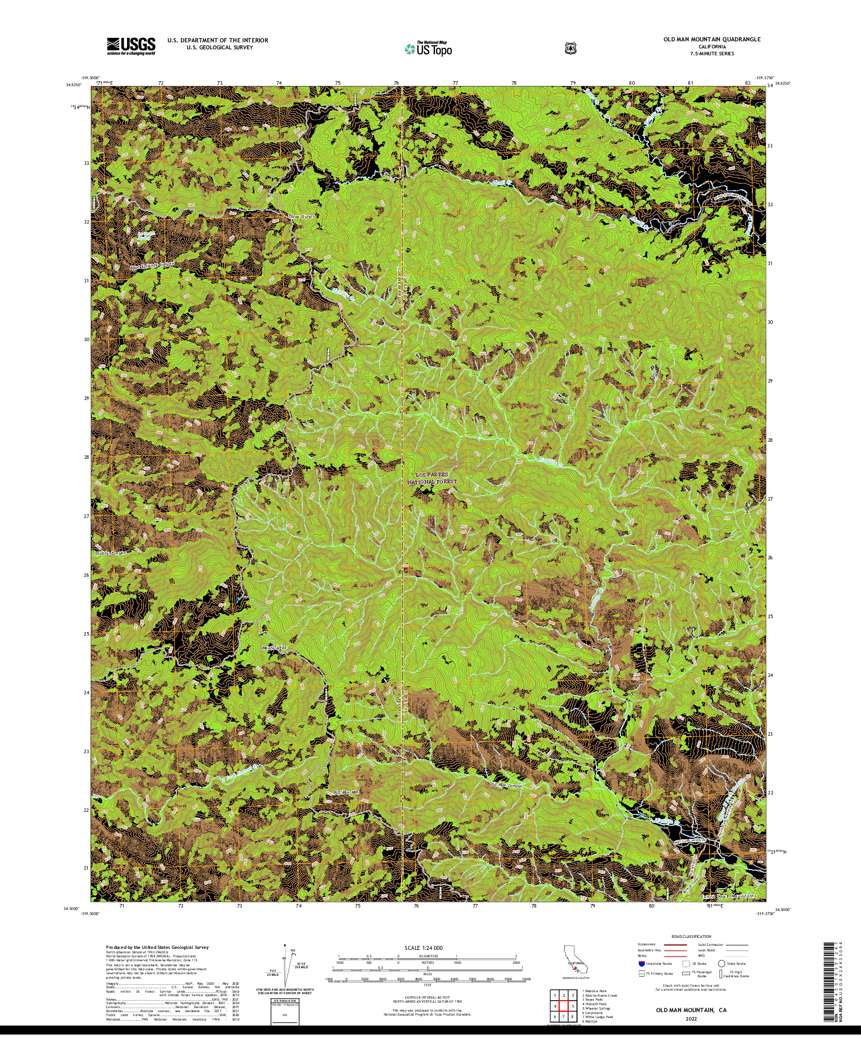 US TOPO 7.5-MINUTE MAP FOR OLD MAN MOUNTAIN, CA