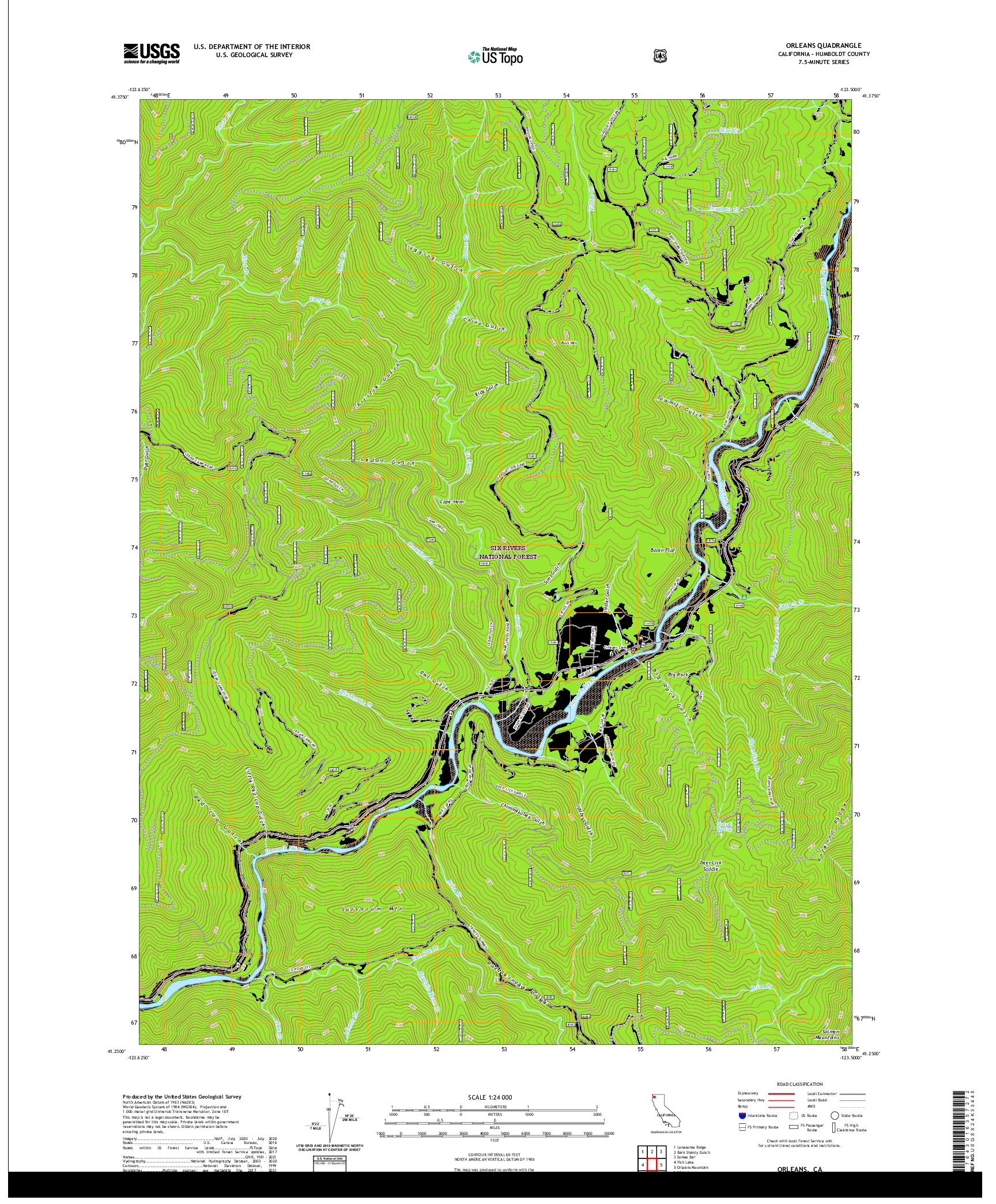 US TOPO 7.5-MINUTE MAP FOR ORLEANS, CA