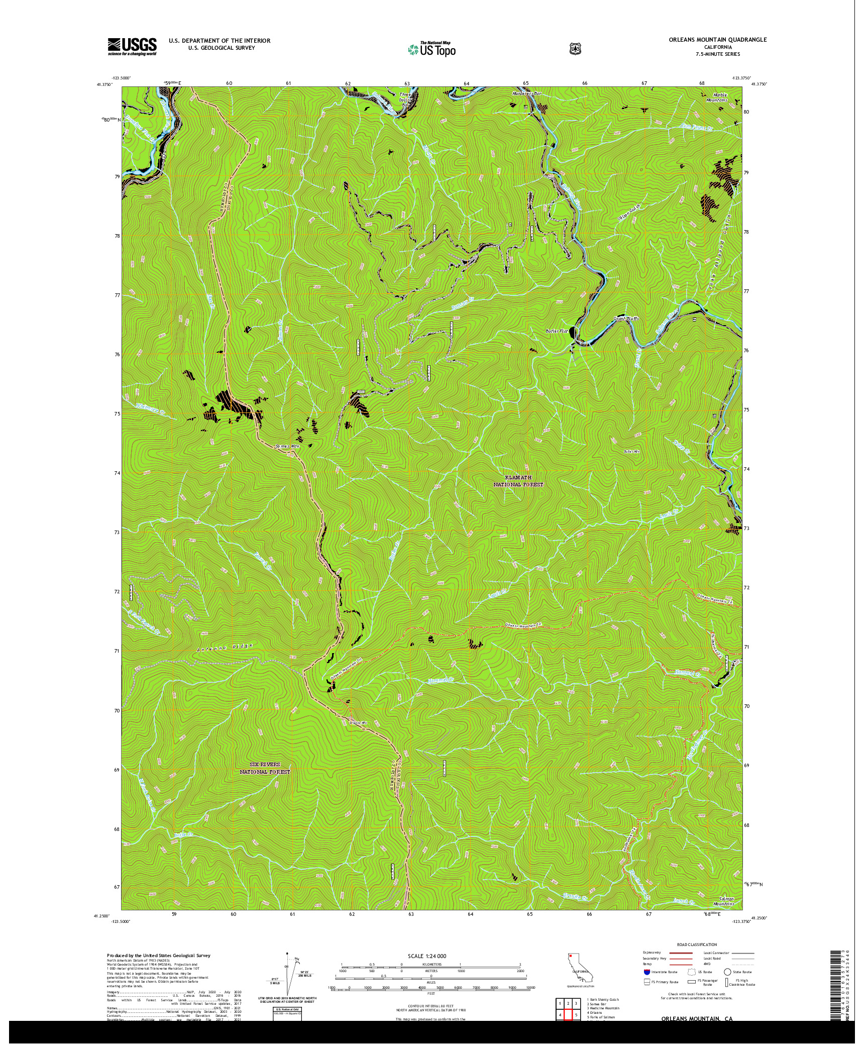 US TOPO 7.5-MINUTE MAP FOR ORLEANS MOUNTAIN, CA