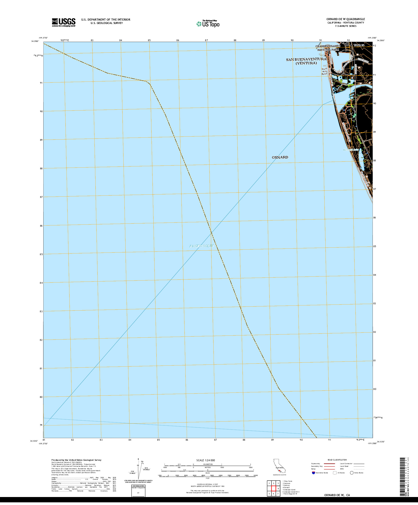 US TOPO 7.5-MINUTE MAP FOR OXNARD OE W, CA