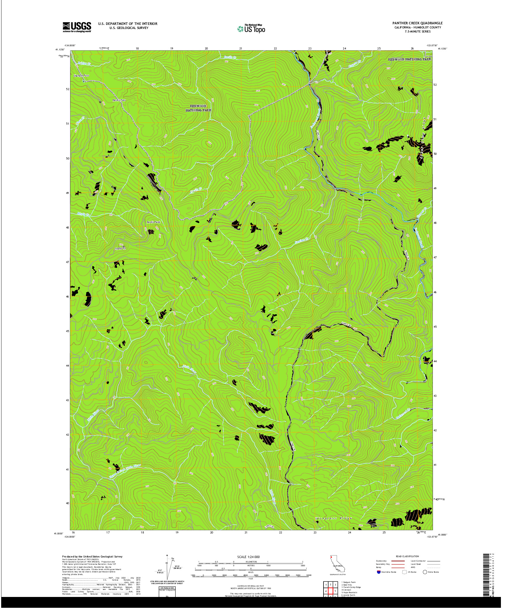 US TOPO 7.5-MINUTE MAP FOR PANTHER CREEK, CA