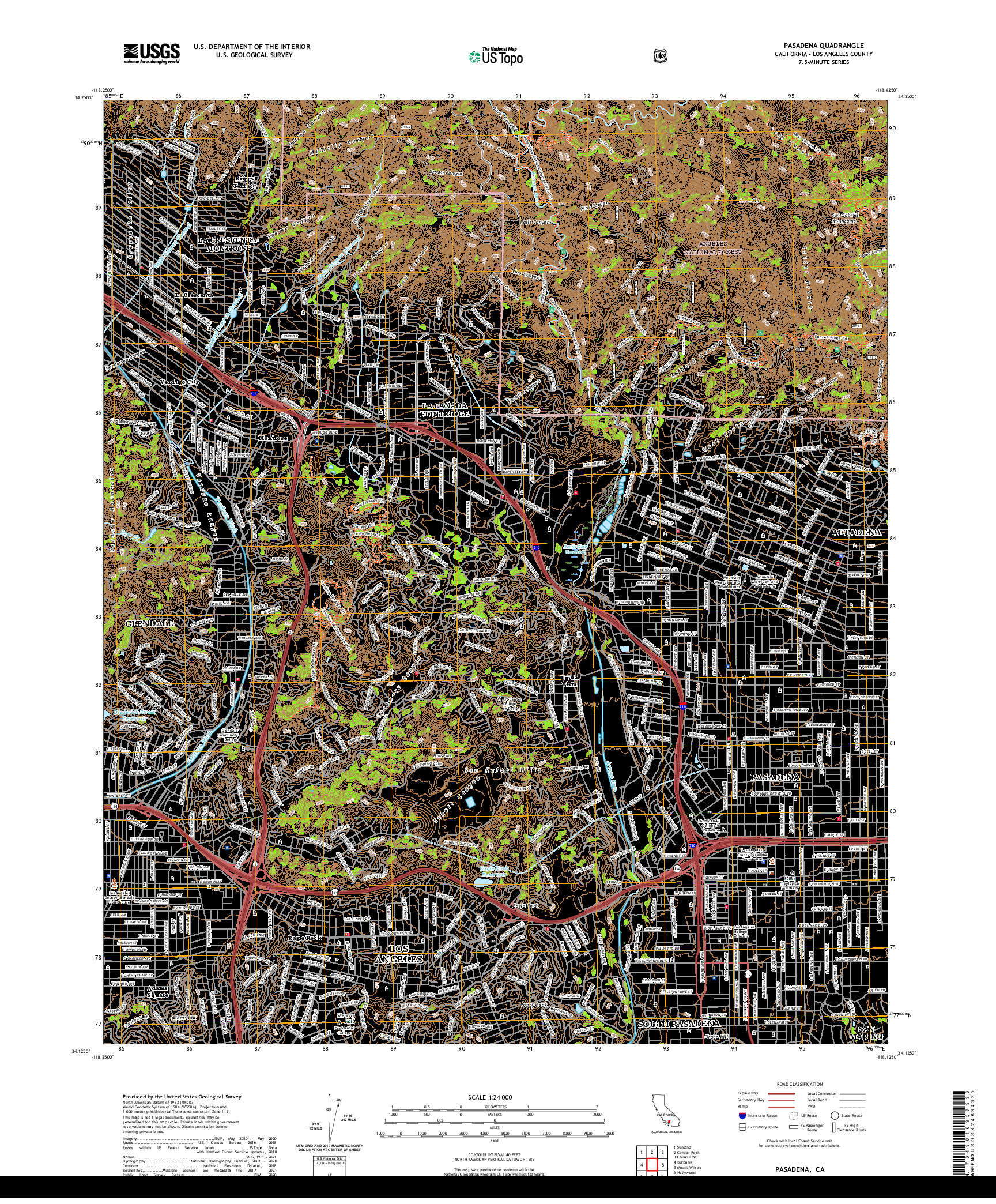 US TOPO 7.5-MINUTE MAP FOR PASADENA, CA