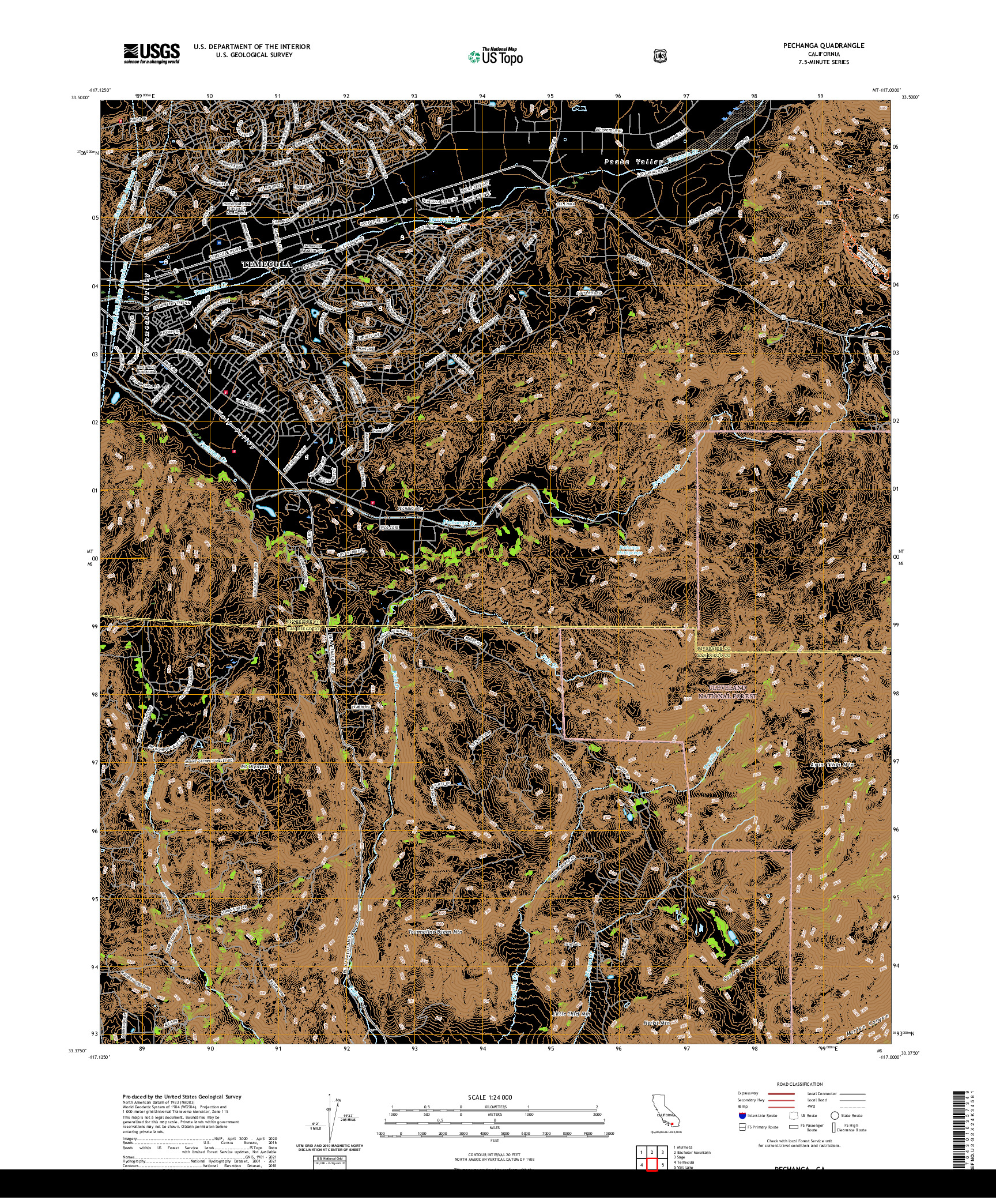 US TOPO 7.5-MINUTE MAP FOR PECHANGA, CA