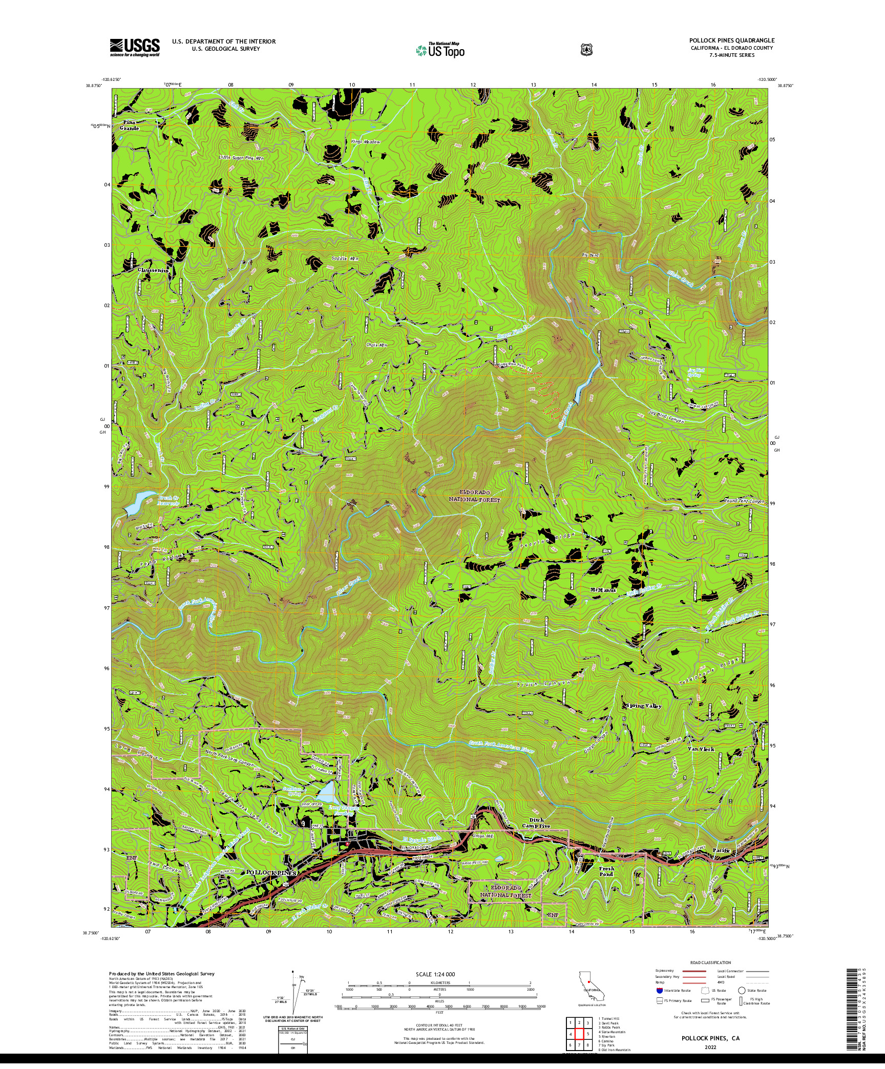 US TOPO 7.5-MINUTE MAP FOR POLLOCK PINES, CA