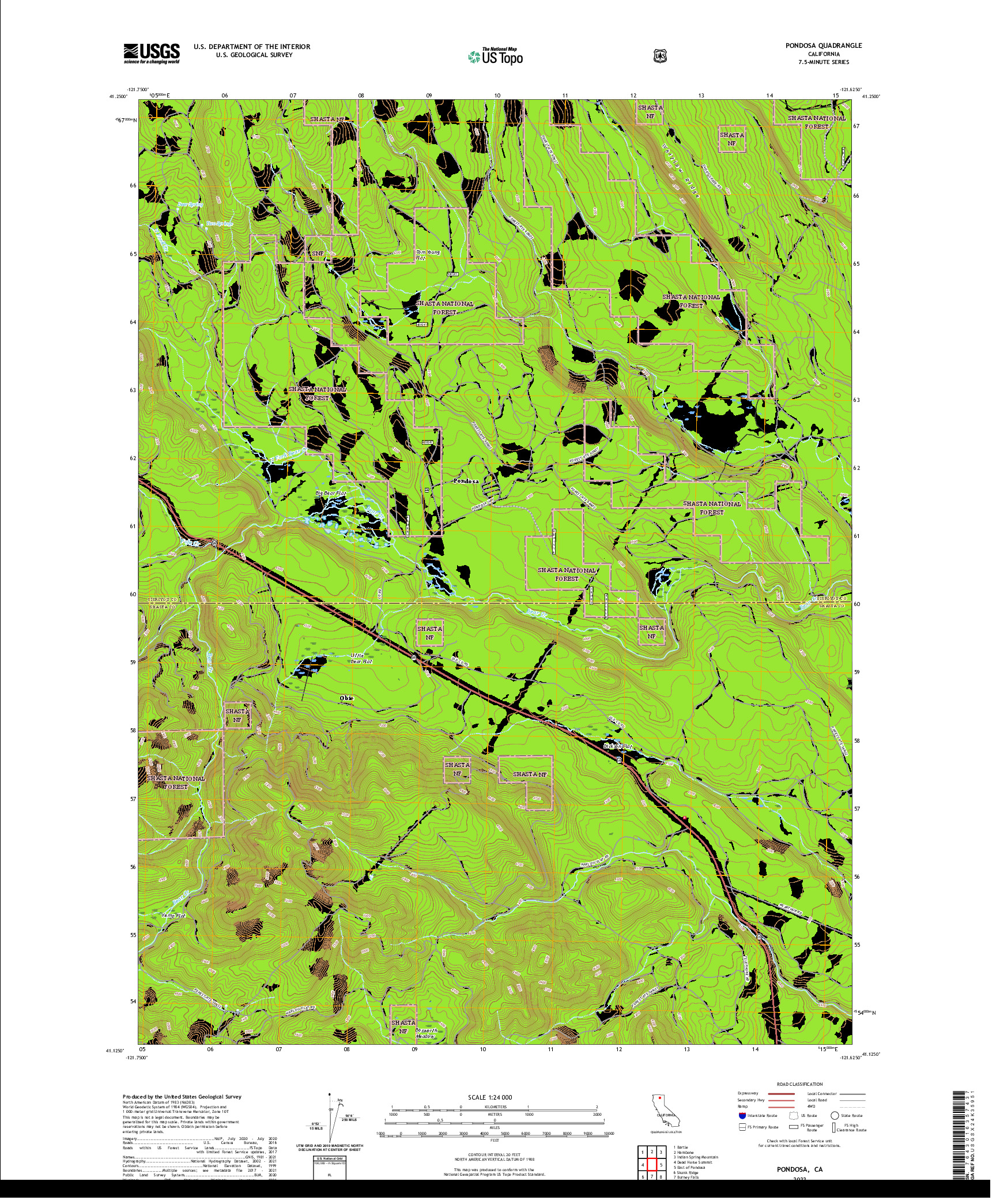 US TOPO 7.5-MINUTE MAP FOR PONDOSA, CA