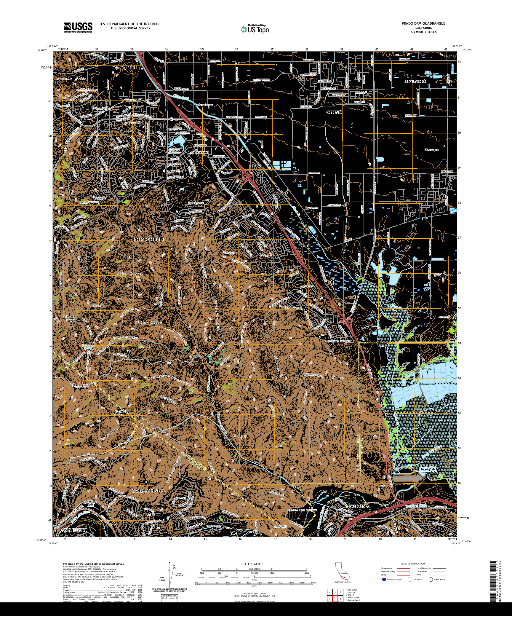 US TOPO 7.5-MINUTE MAP FOR PRADO DAM, CA