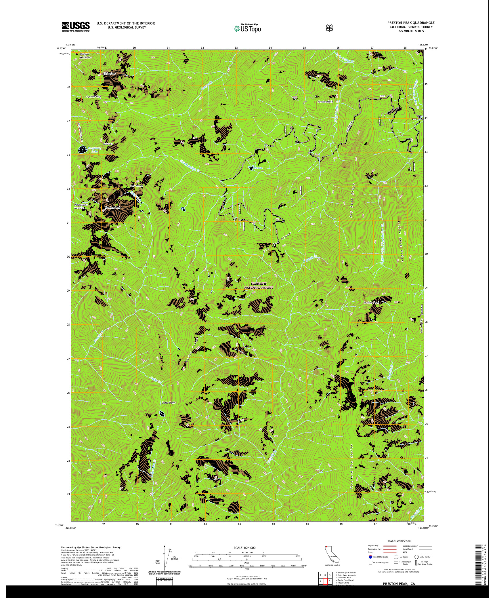 US TOPO 7.5-MINUTE MAP FOR PRESTON PEAK, CA