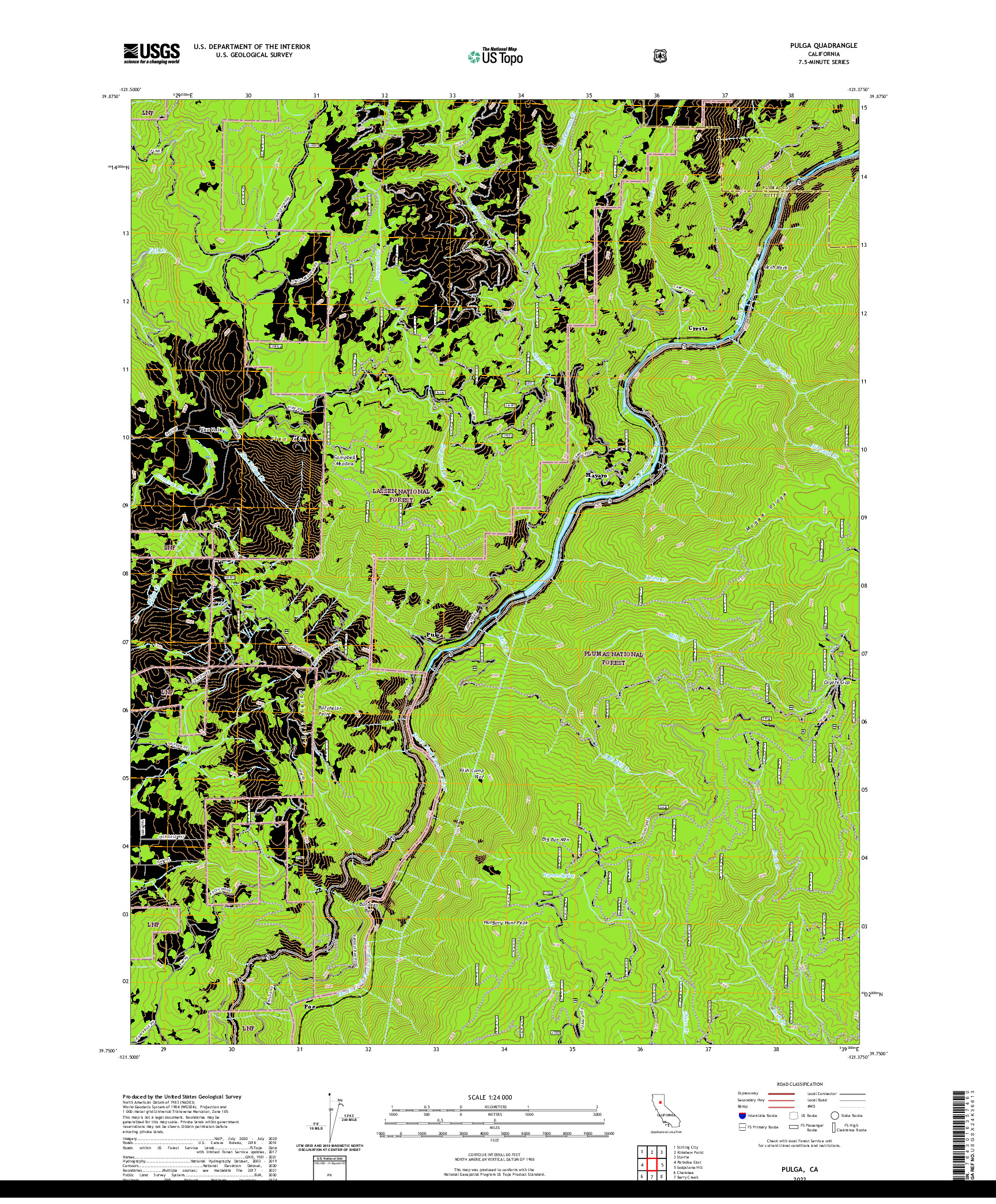 US TOPO 7.5-MINUTE MAP FOR PULGA, CA