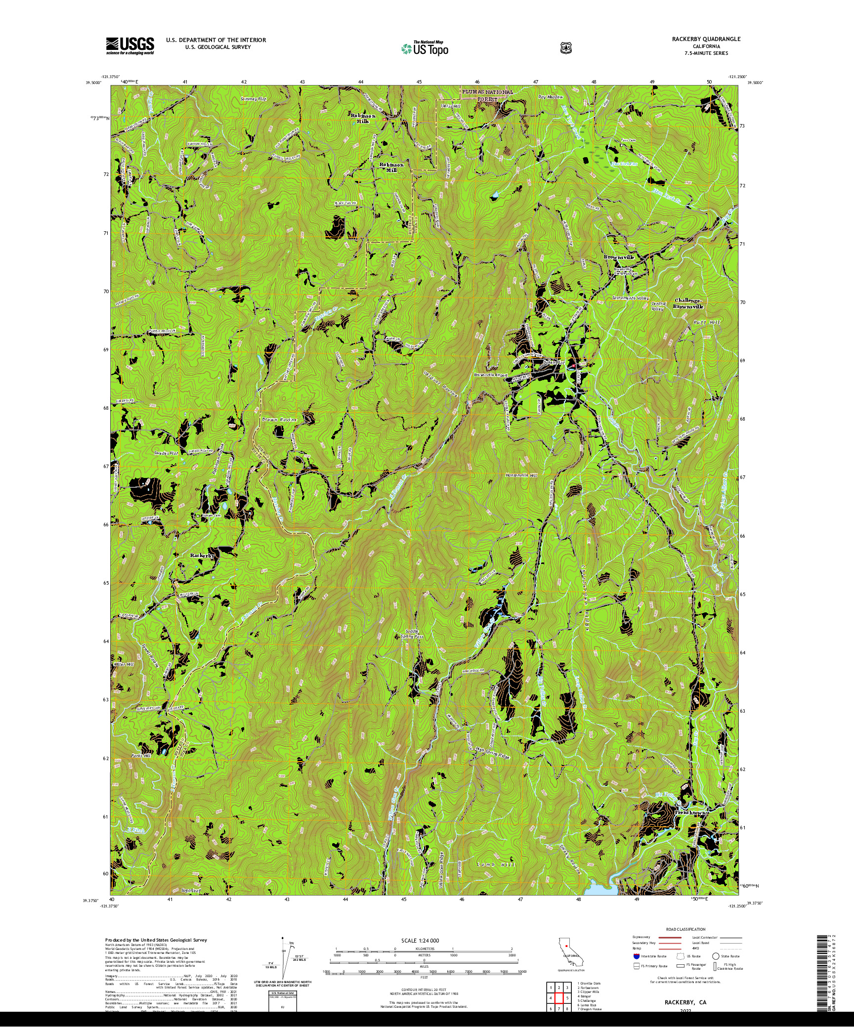 US TOPO 7.5-MINUTE MAP FOR RACKERBY, CA