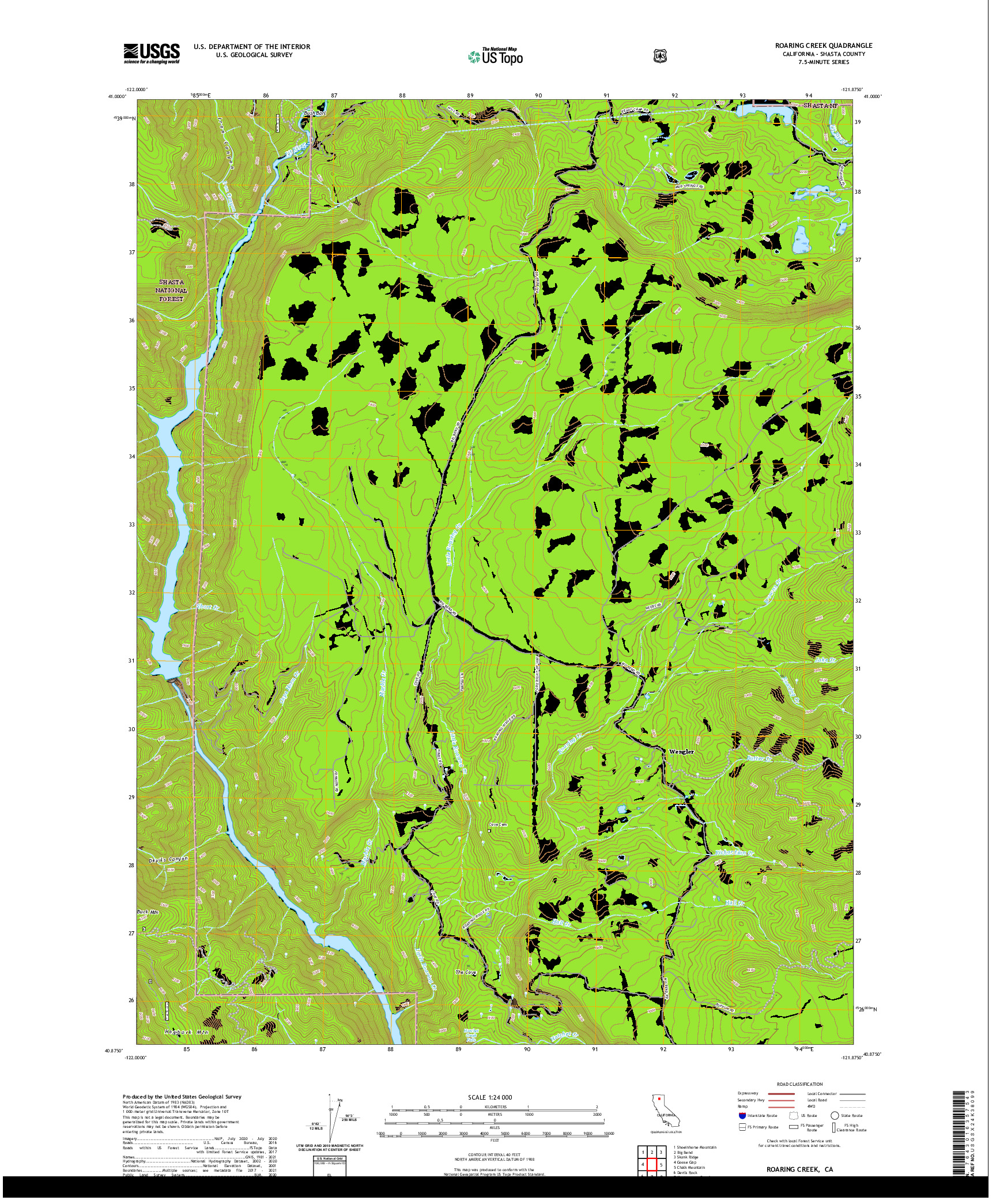 US TOPO 7.5-MINUTE MAP FOR ROARING CREEK, CA