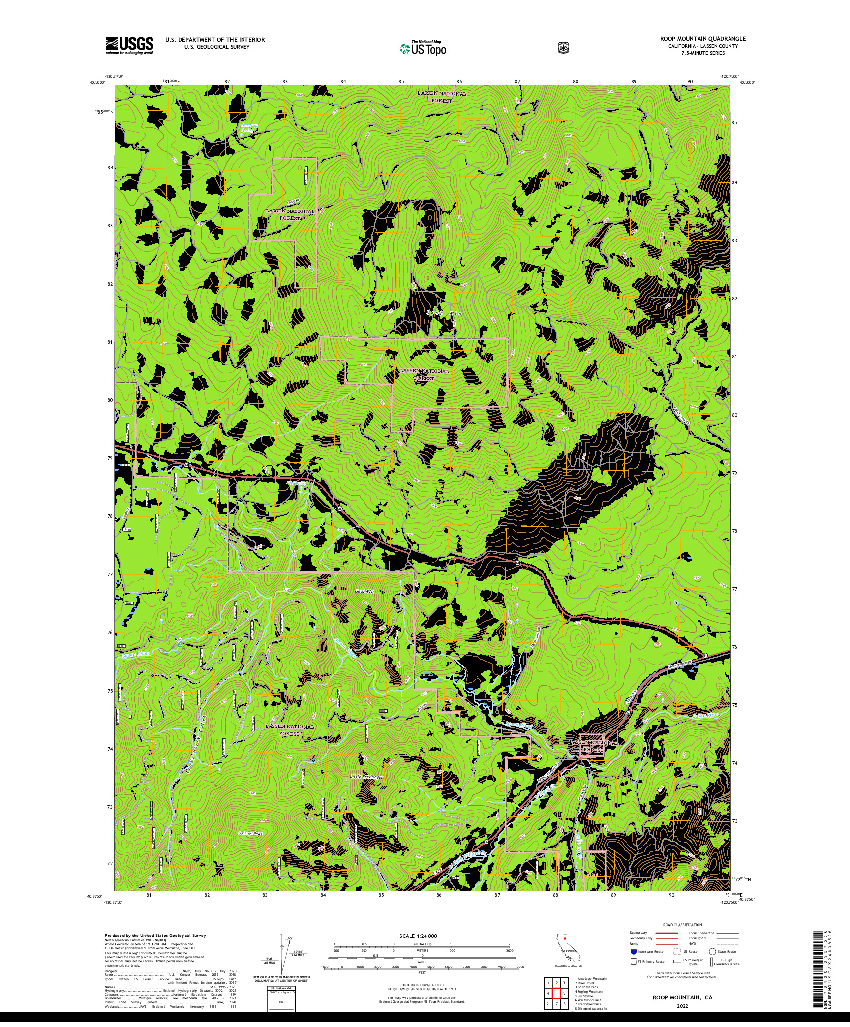 US TOPO 7.5-MINUTE MAP FOR ROOP MOUNTAIN, CA