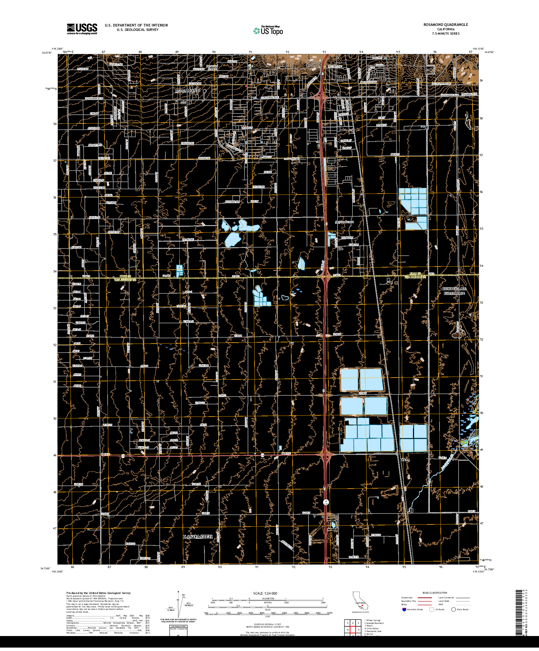 US TOPO 7.5-MINUTE MAP FOR ROSAMOND, CA