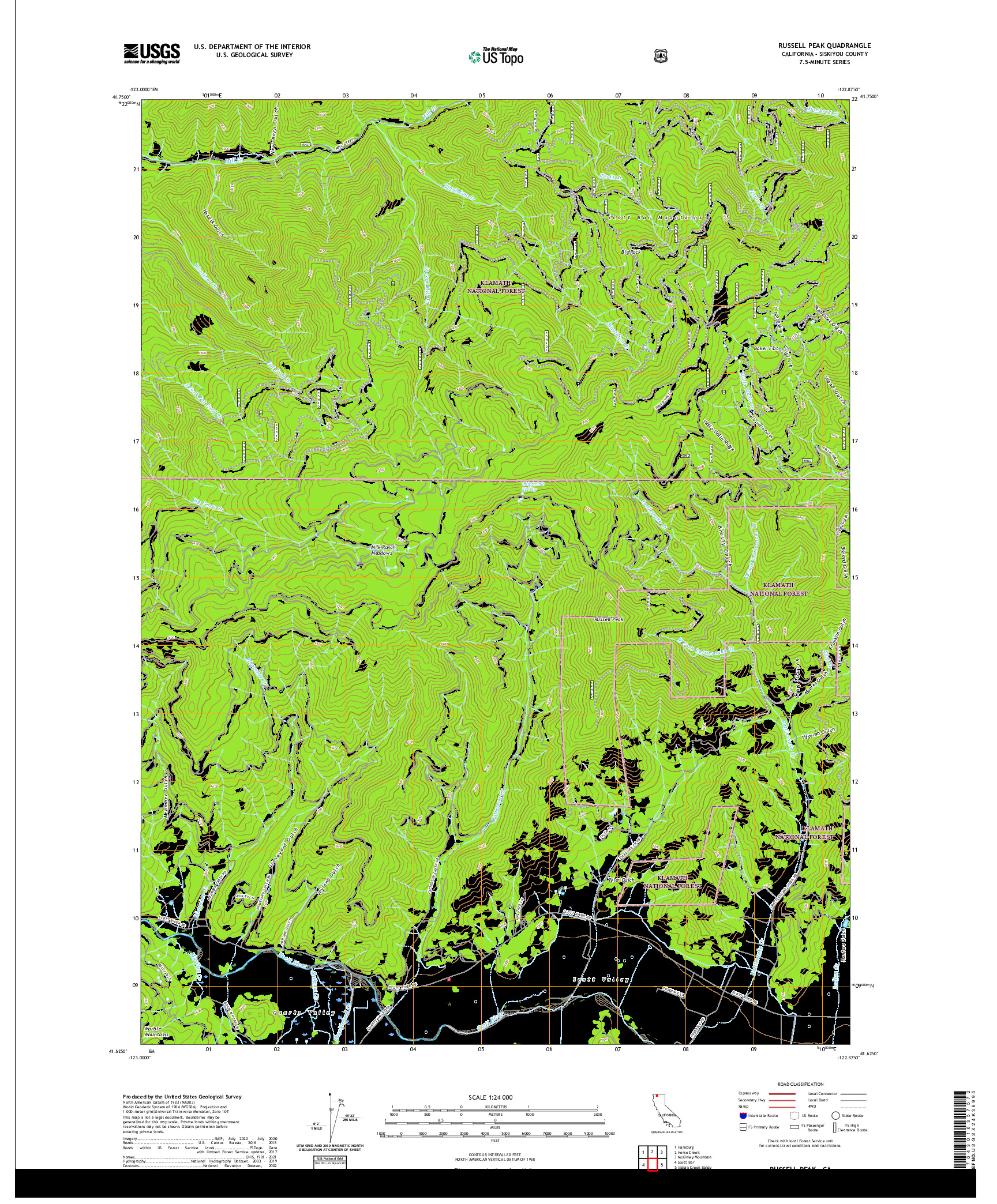 US TOPO 7.5-MINUTE MAP FOR RUSSELL PEAK, CA