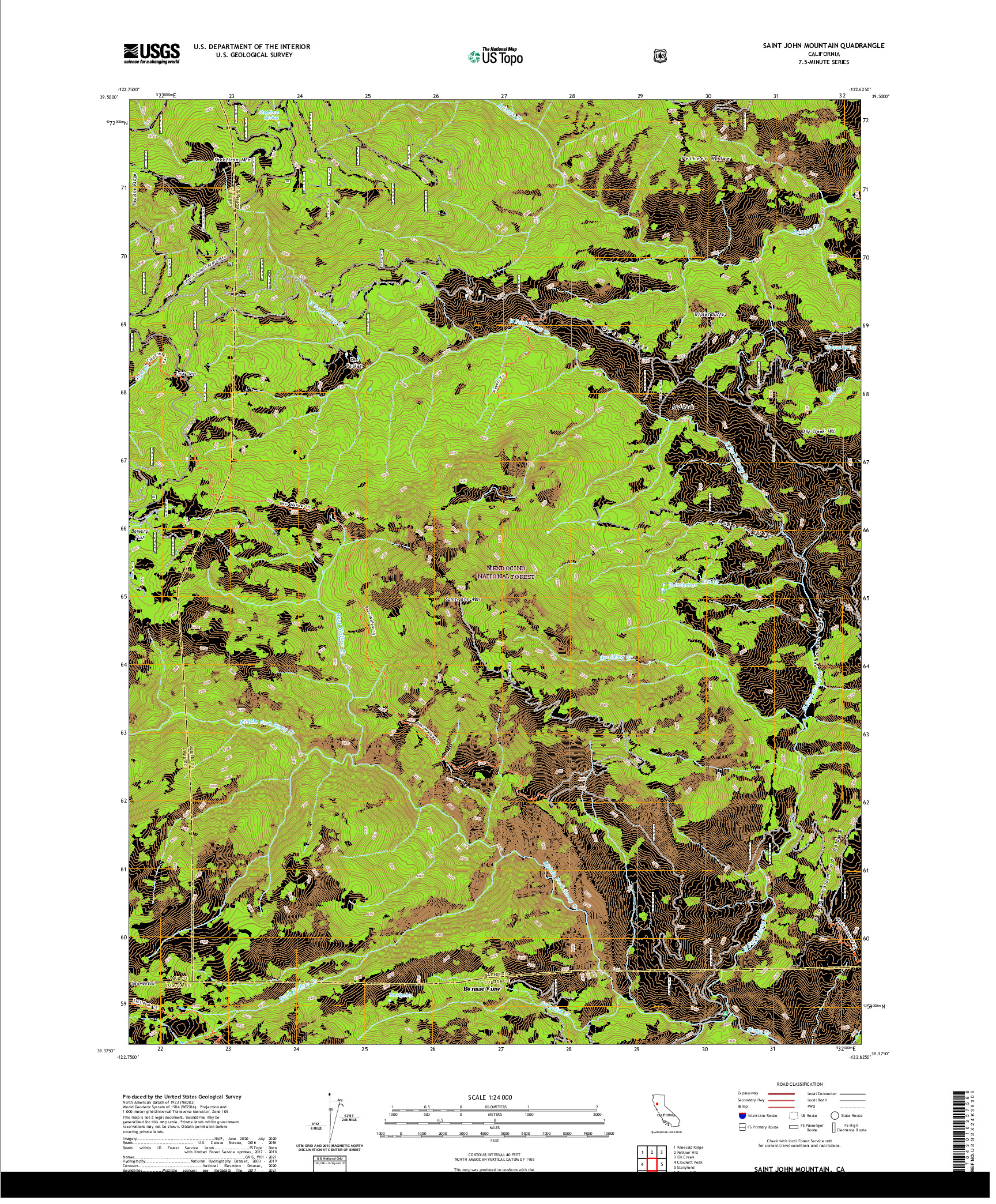 US TOPO 7.5-MINUTE MAP FOR SAINT JOHN MOUNTAIN, CA